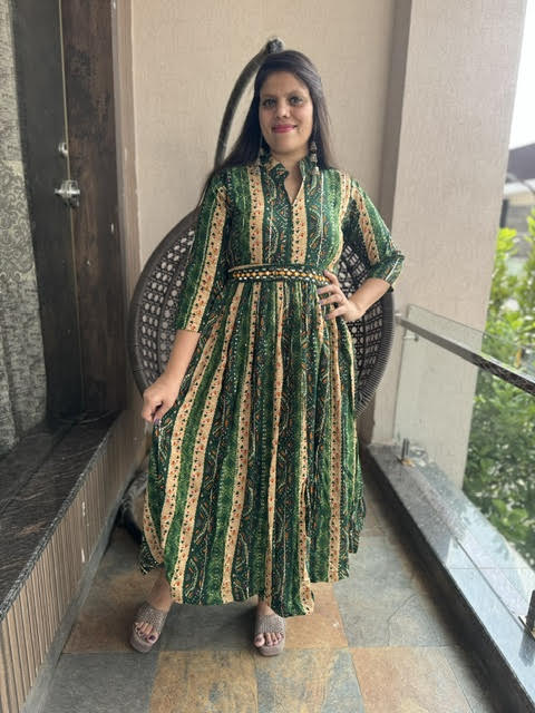 Multi Colour Long Dress With Belt