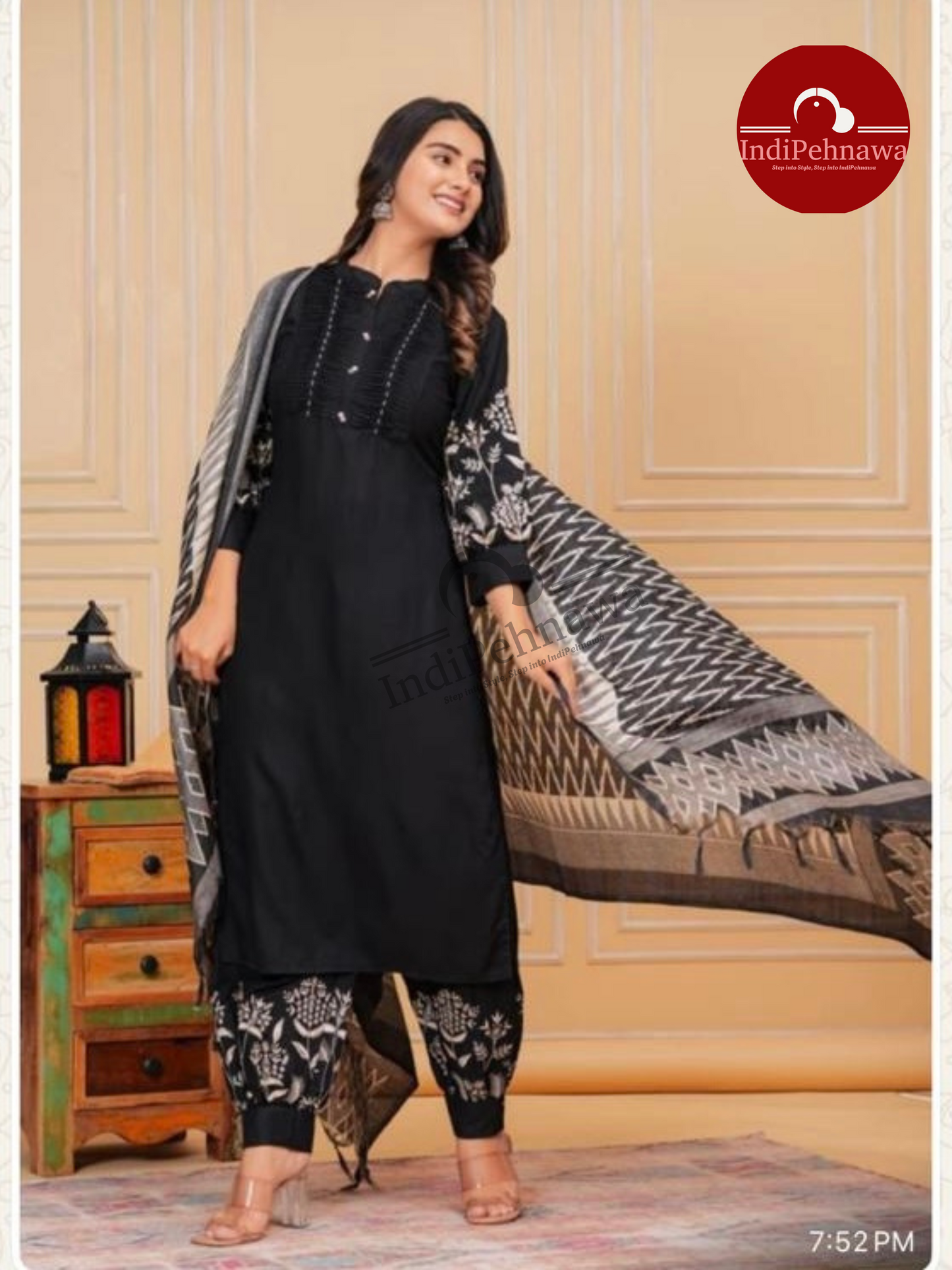 BLACK BEAUTY SUIT WITH PATHANI SALWAR AND DESIGNER FULL LENTH DUPATTA
