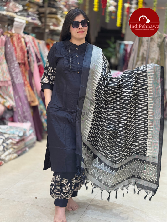 BLACK BEAUTY SUIT WITH PATHANI SALWAR AND DESIGNER FULL LENTH DUPATTA