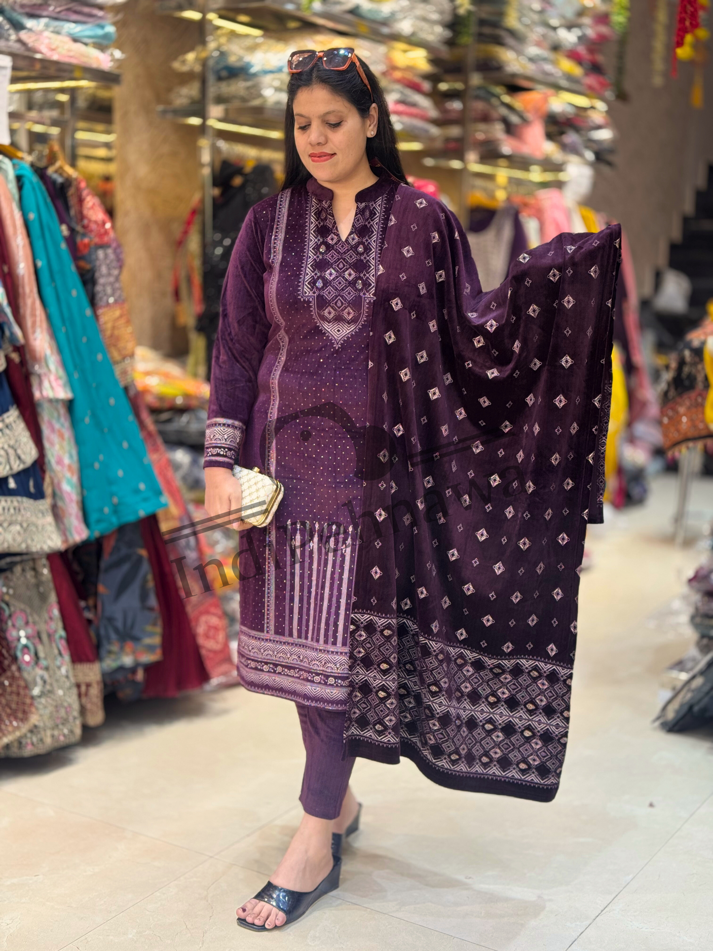 Majestic Hues Velvet Printed Suit – Rich Prints, Royal Feel