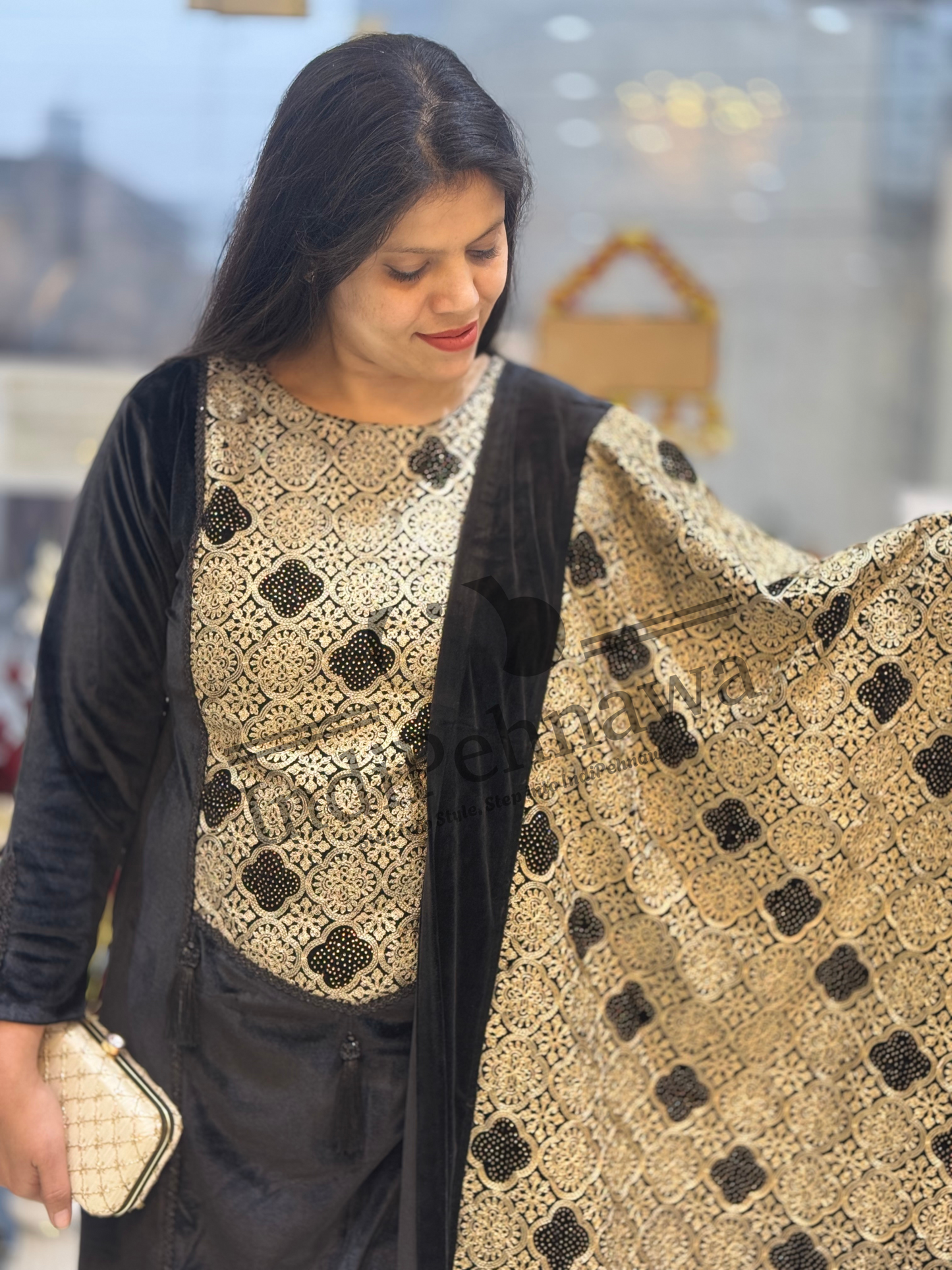 Black Premium Velvet Suit with Thread & Sirovski Work – Shop in Jalandhar | Arsh Wardrobe Collection