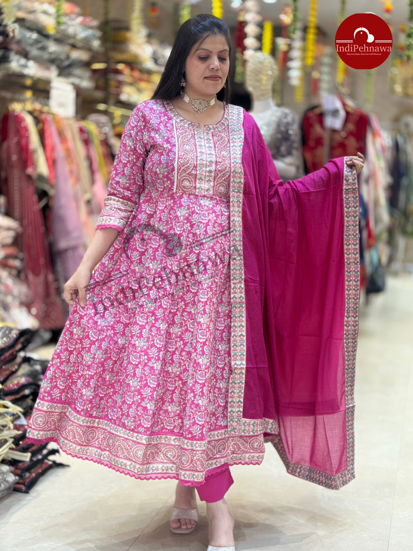 HAND WORK DESIGNER ANRAKALI IN PURE COTTON WITH FULL SIZE DUPPATA
