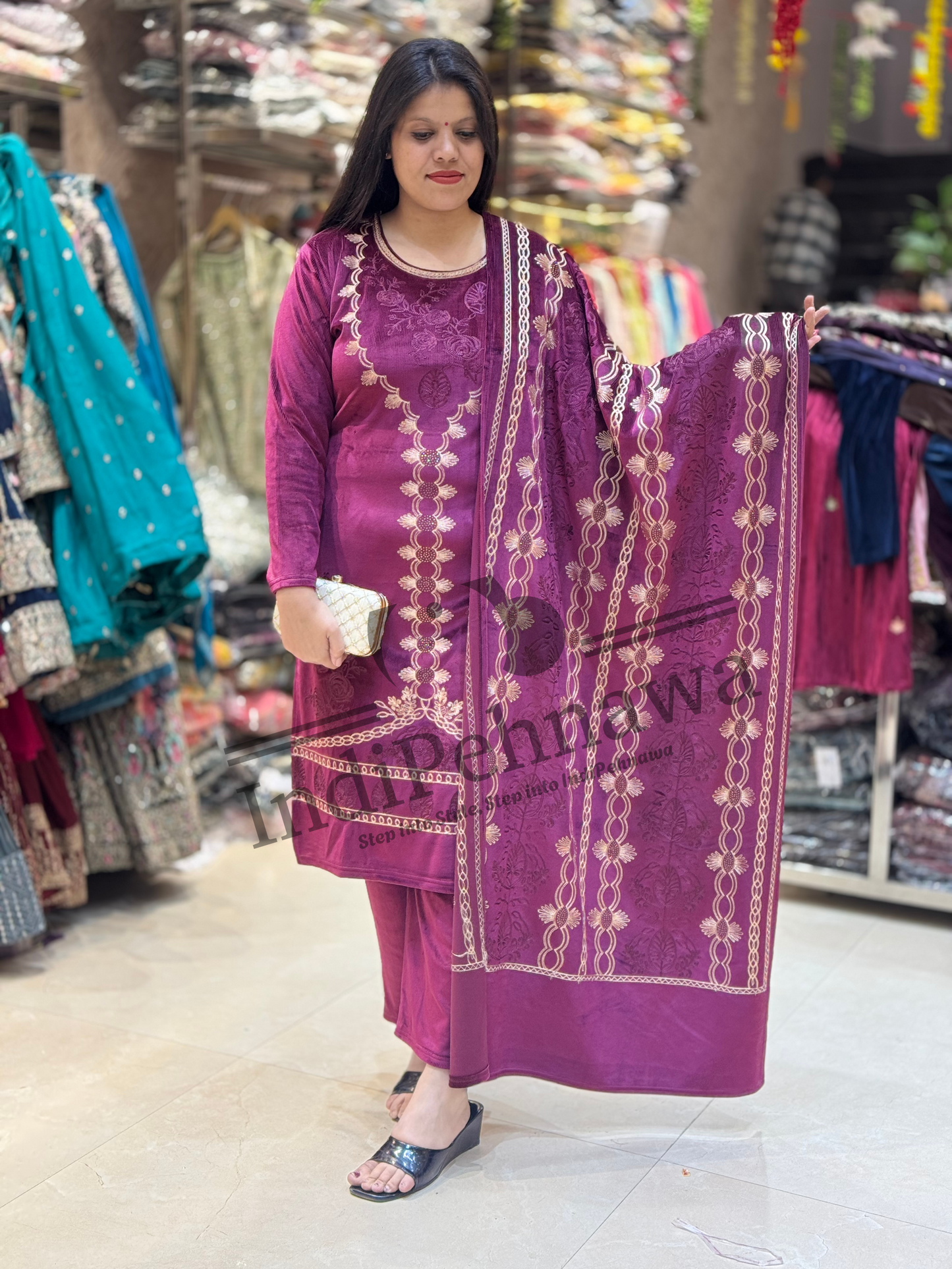 Designer Velvet Suit with Thread Work – Shop in Jalandhar | Arsh Wardrobe Collection