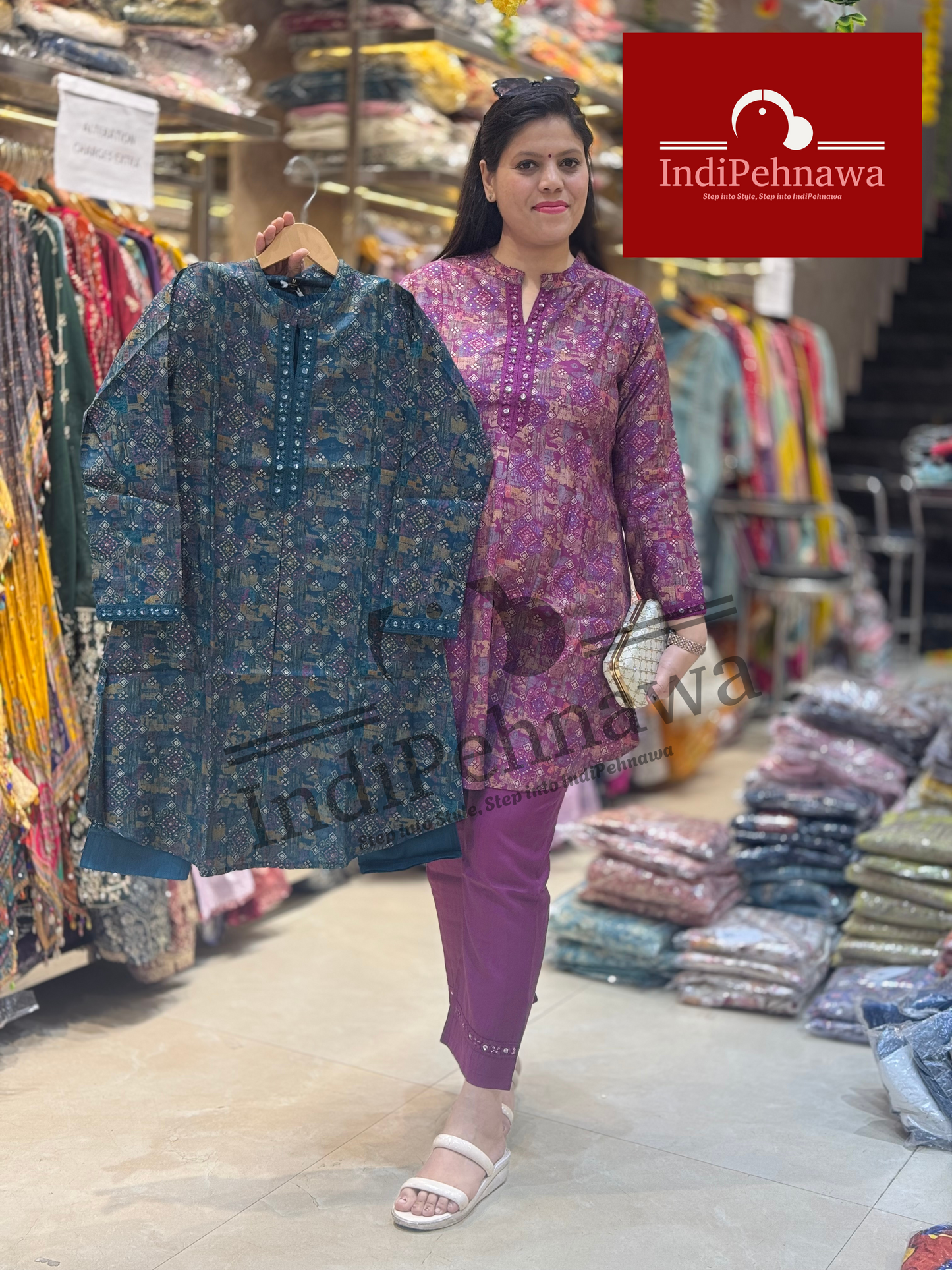 Authentic Jaipuri Co-Ord Set with Ornate Necklace Collar Neck