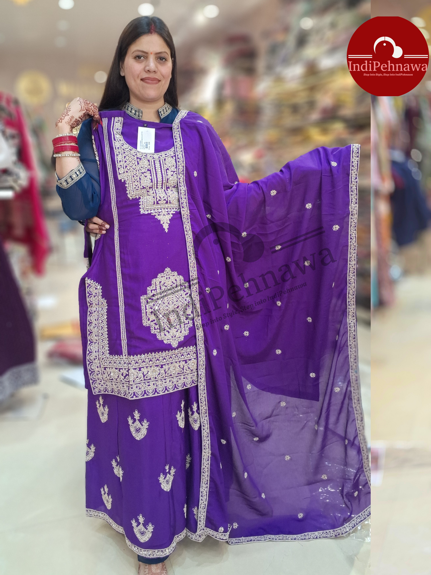 Pure Chinon Party Wear Suit With Thread Work (Jarkan) and Jaffa Style Bottom