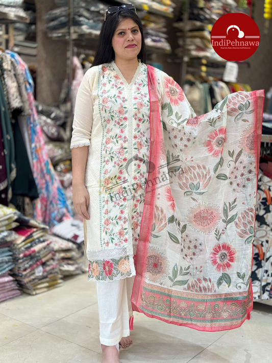 Threaded Elegance: Handwork Embroidered Suit Set