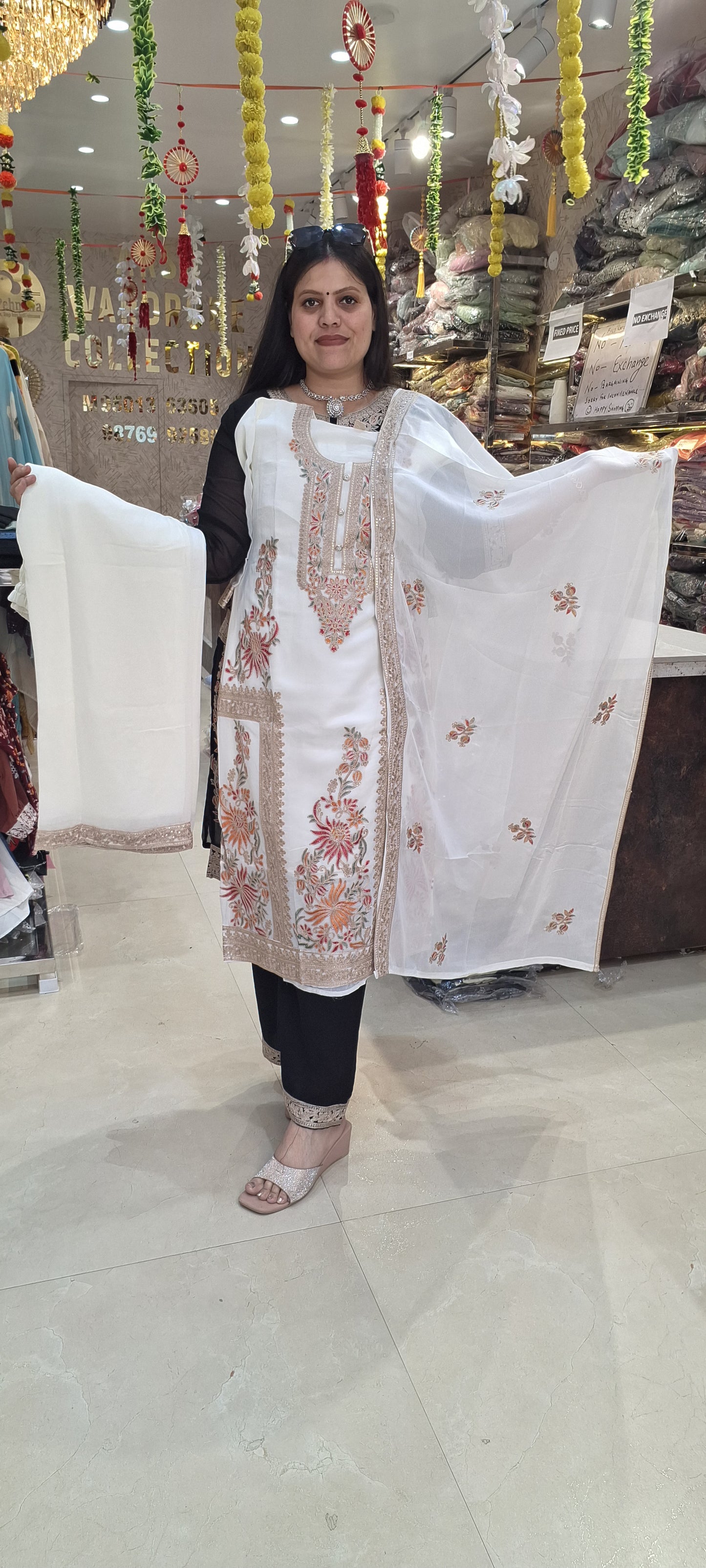 Pure Georgette With Thread Work Back & White Suit
