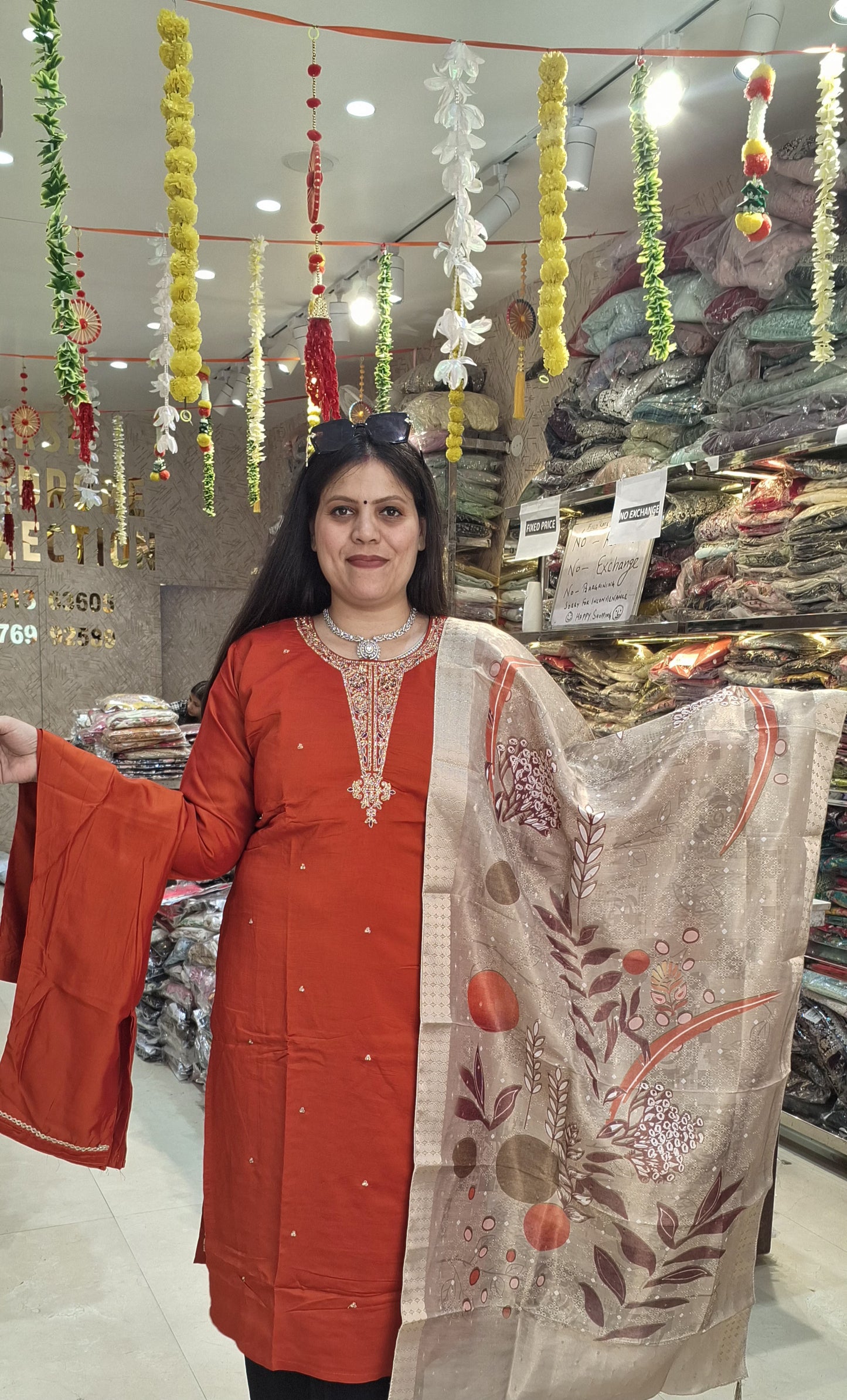 Orange Pure Fabric Suit With Banarsi Dupatta