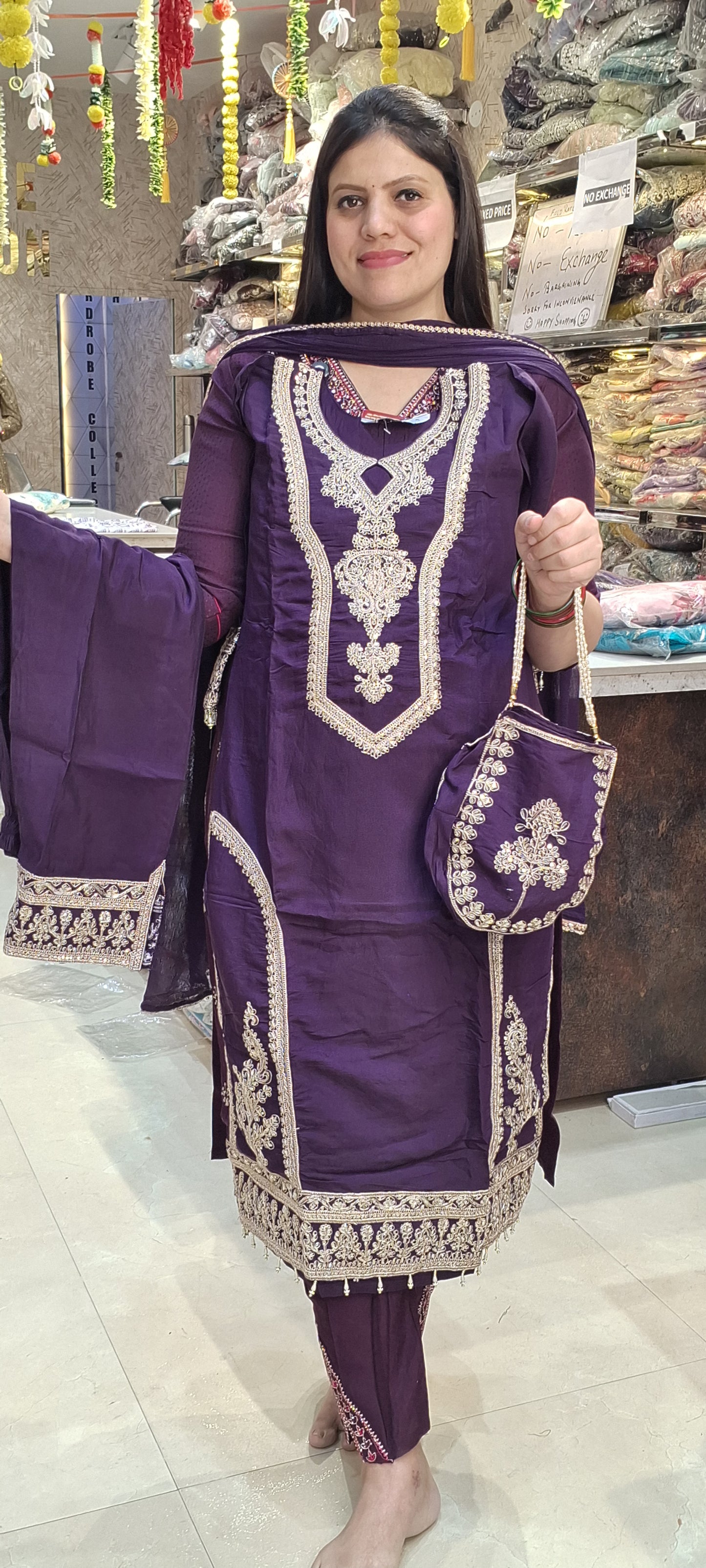 PREMIUM SILK WITH NECKLANCE DESIGN PREMIUM STRAIGHT SUIT WITH SLING