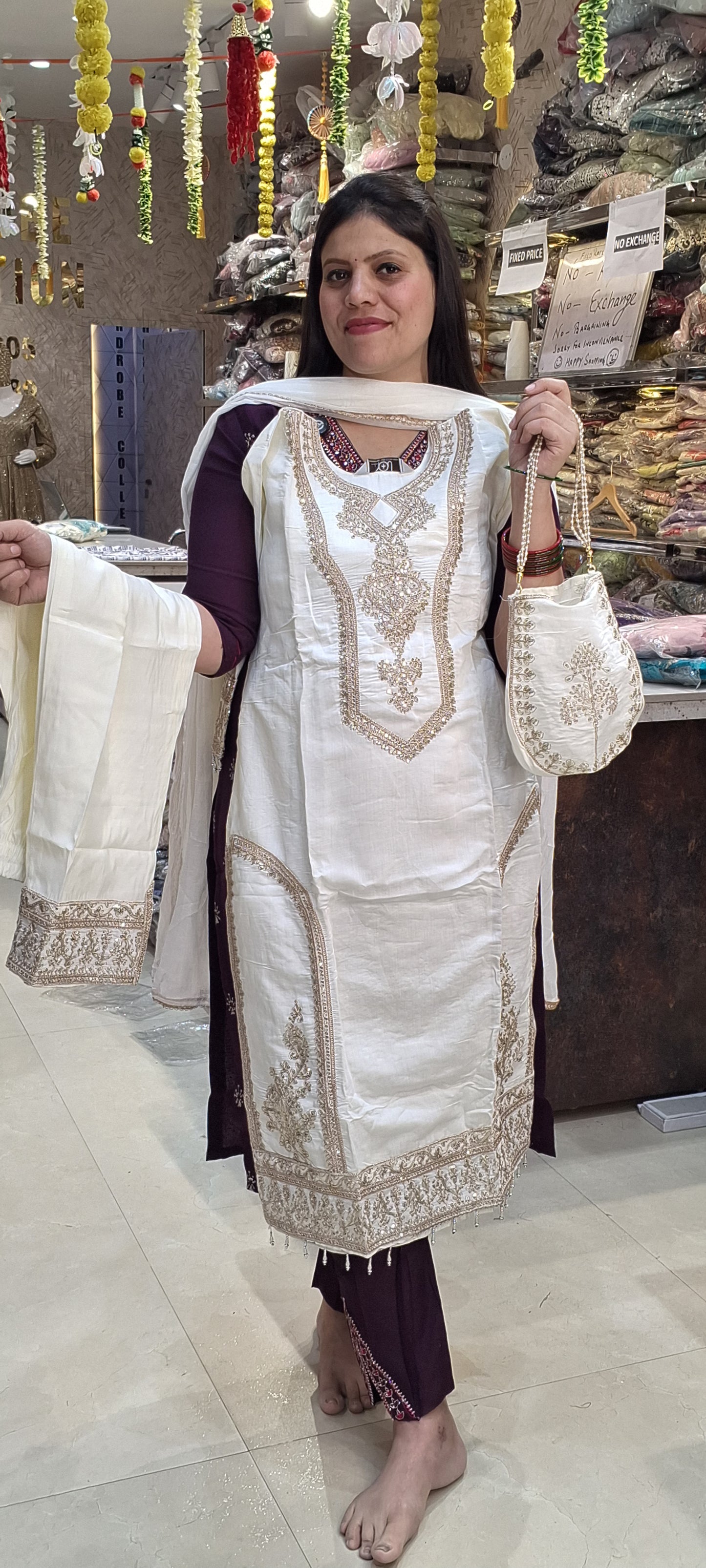 PREMIUM SILK WITH NECKLANCE DESIGN PREMIUM STRAIGHT SUIT WITH SLING