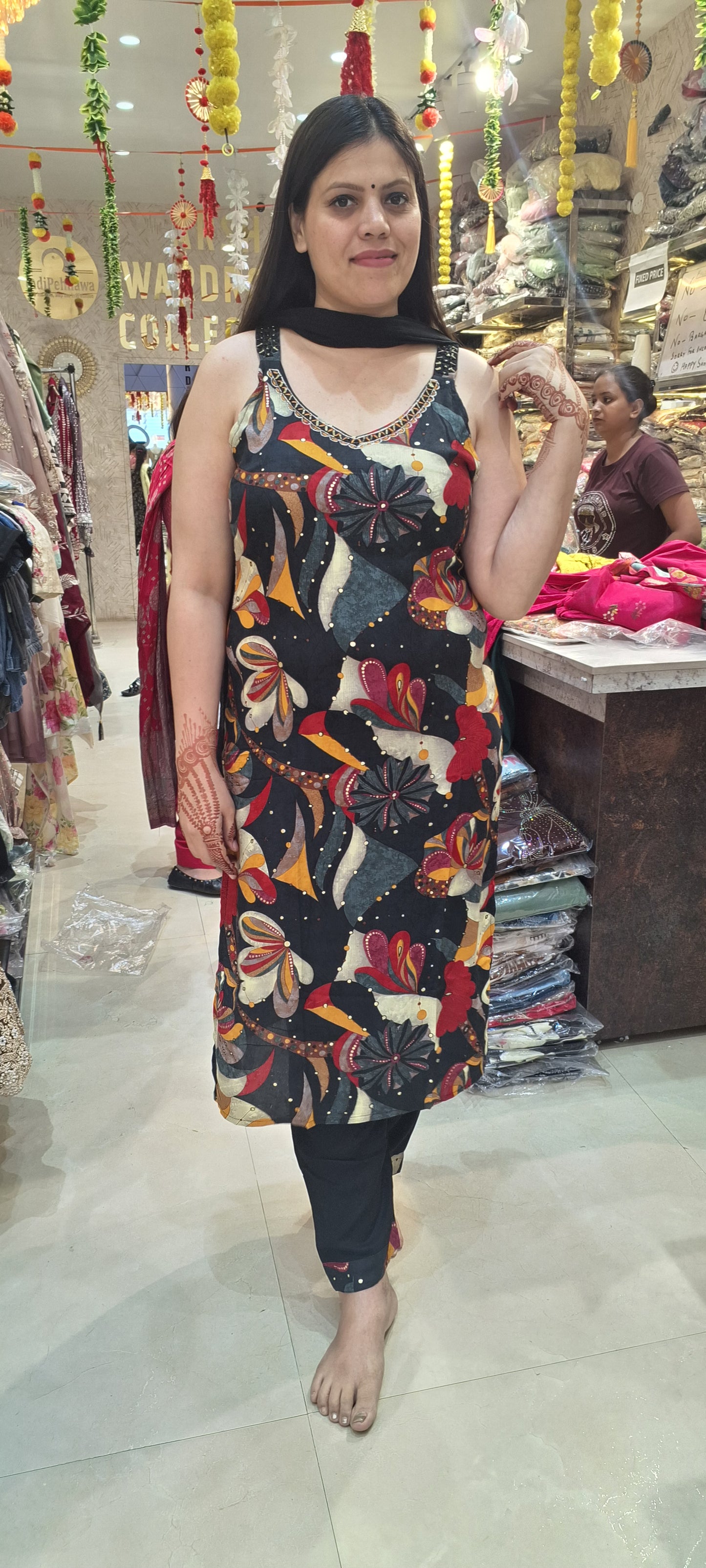 COTTON STRAIGHT SUIT WITH MIRROR WORK