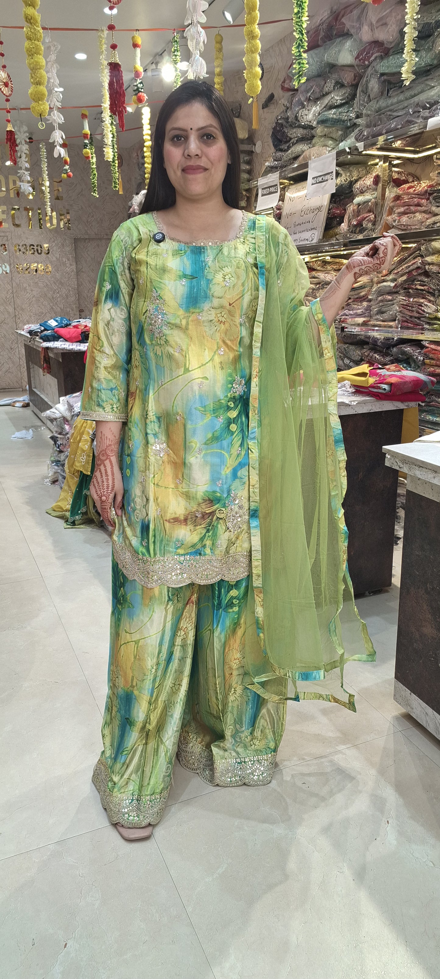Chinon Fabric Multi-Colour Straight Cut Suit