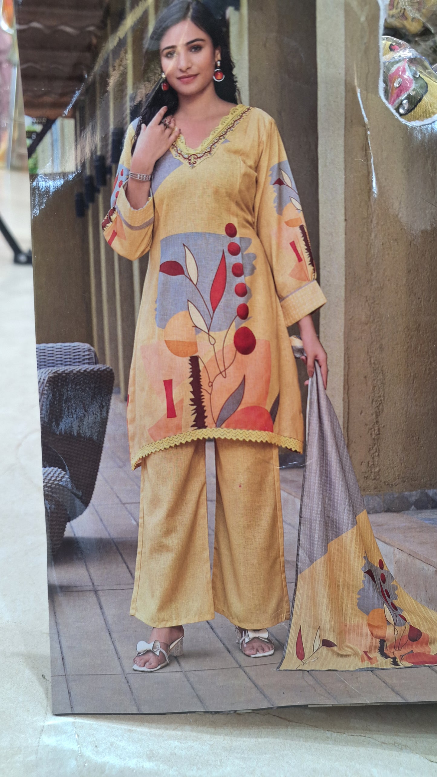 YELLOW DESIGNER SUIT WITH ORGANZA DUPPTA