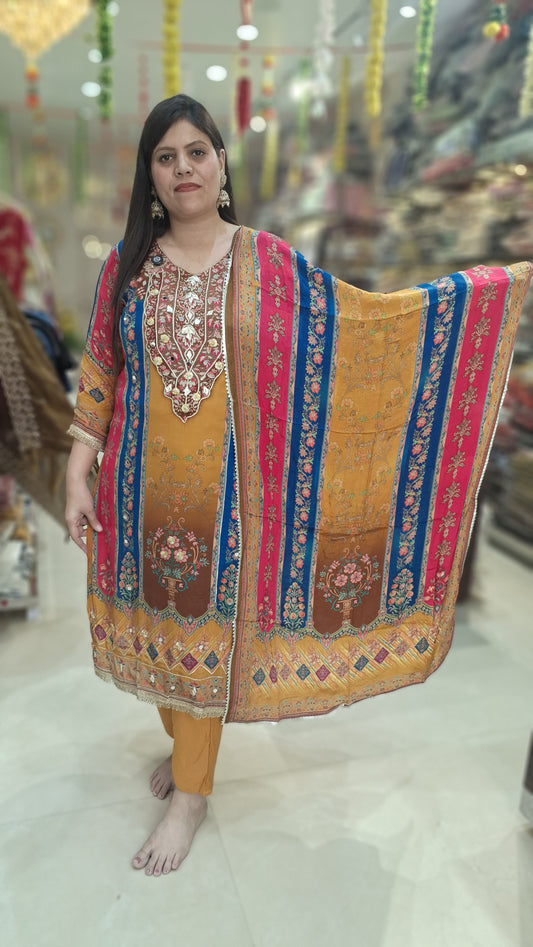 MULTI COLURED PREMIUM CREPE 3 PC SUIT