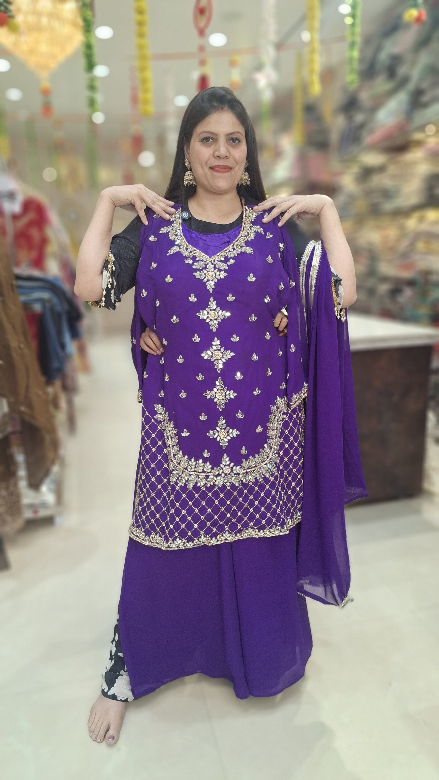 PARTY WEAR JAFFA WITH ORIGNAL MIRROR WORK IN GEORGET