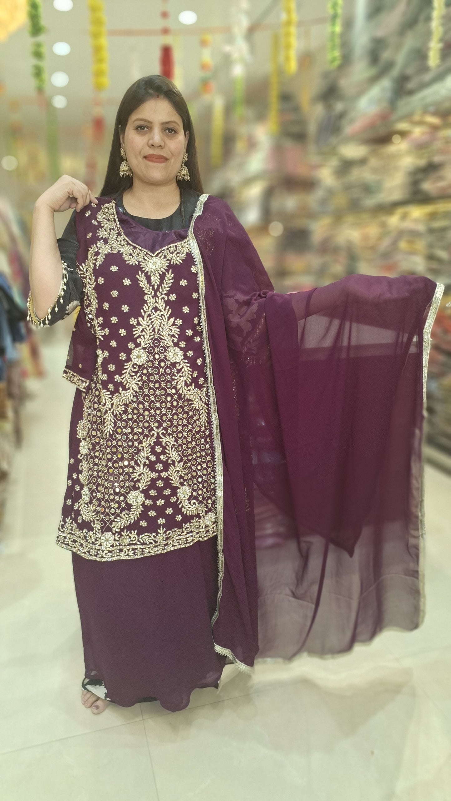 WEDDING WEAR JAFFA WITH ORIGNAL MIRROR WORK IN GEORGET