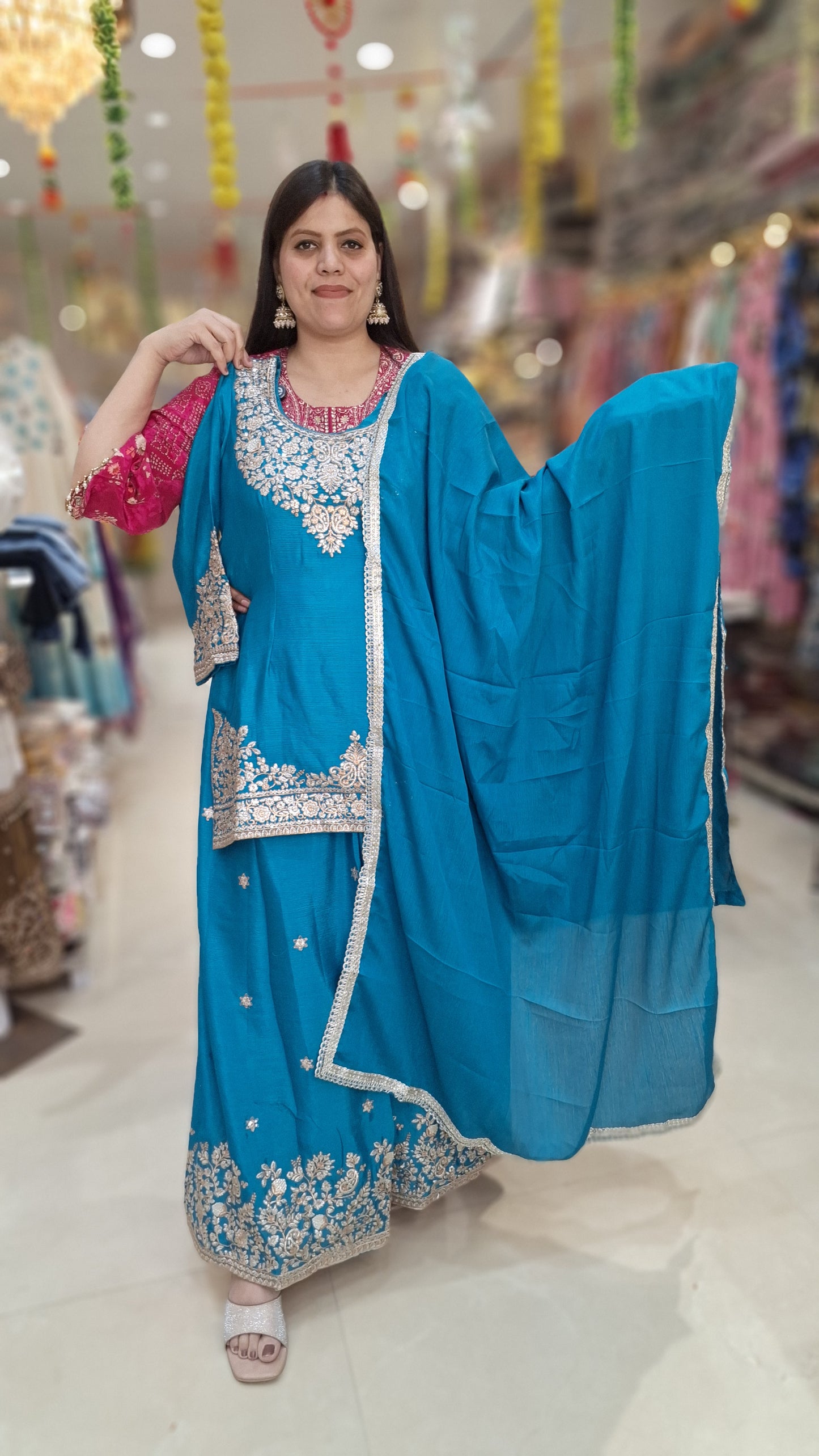 PREMIUM CHINON PAKISTANI WORK 3 PC SUIT WITH JAFA STYLE BOTTOM