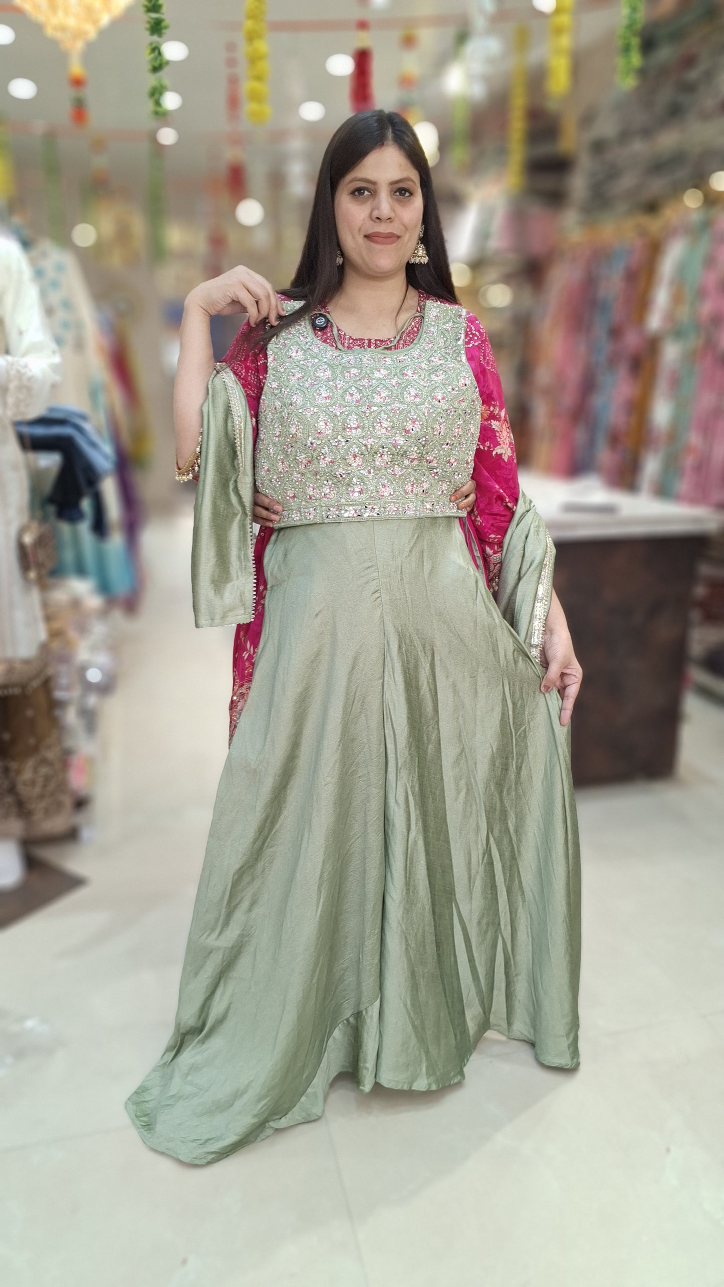 SHORT CHOLI DESIGNER PURE CHINON DRESS WITH JAFA STYLE BOTTOM