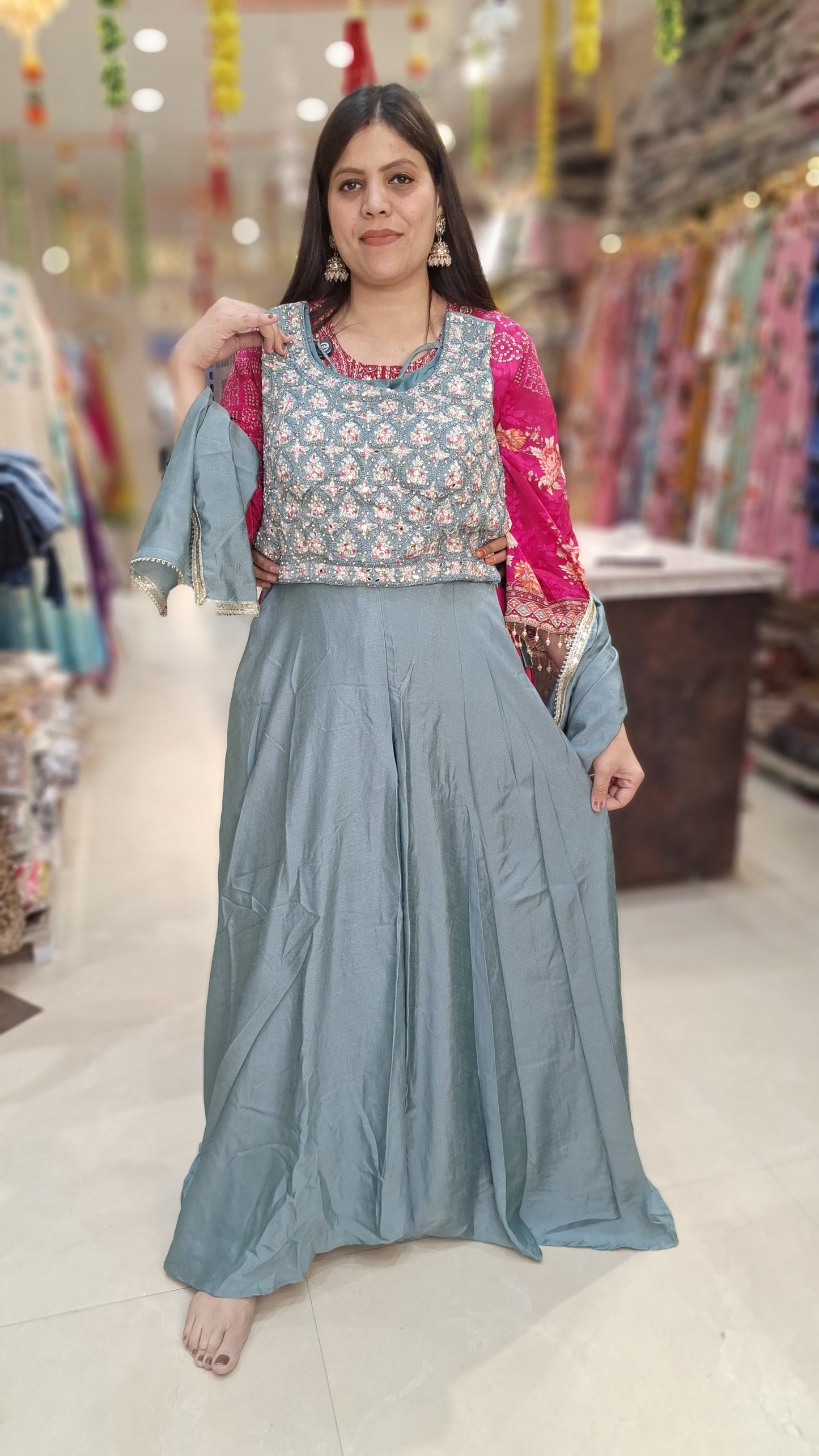 SHORT CHOLI DESIGNER PURE CHINON DRESS WITH JAFA STYLE BOTTOM