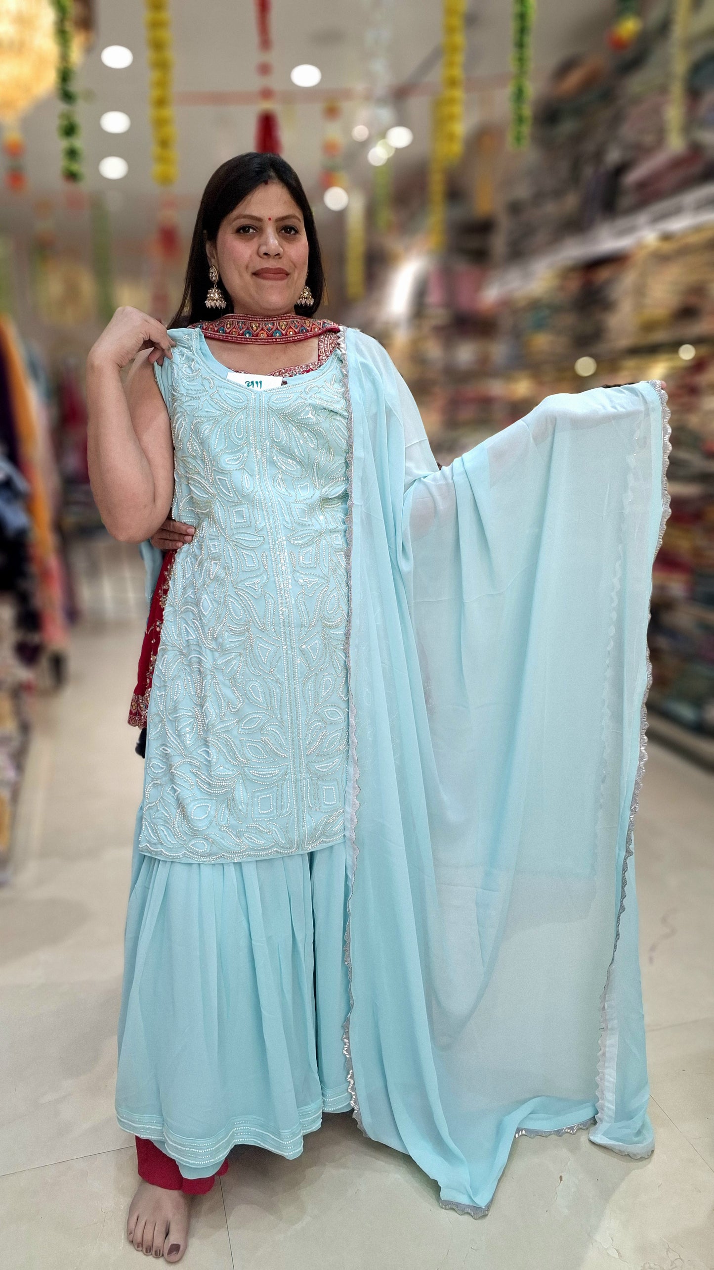 PARTY WEAR DRESS PURE GEORGET WITH HEAVY JAFFA 3 PC DRESS