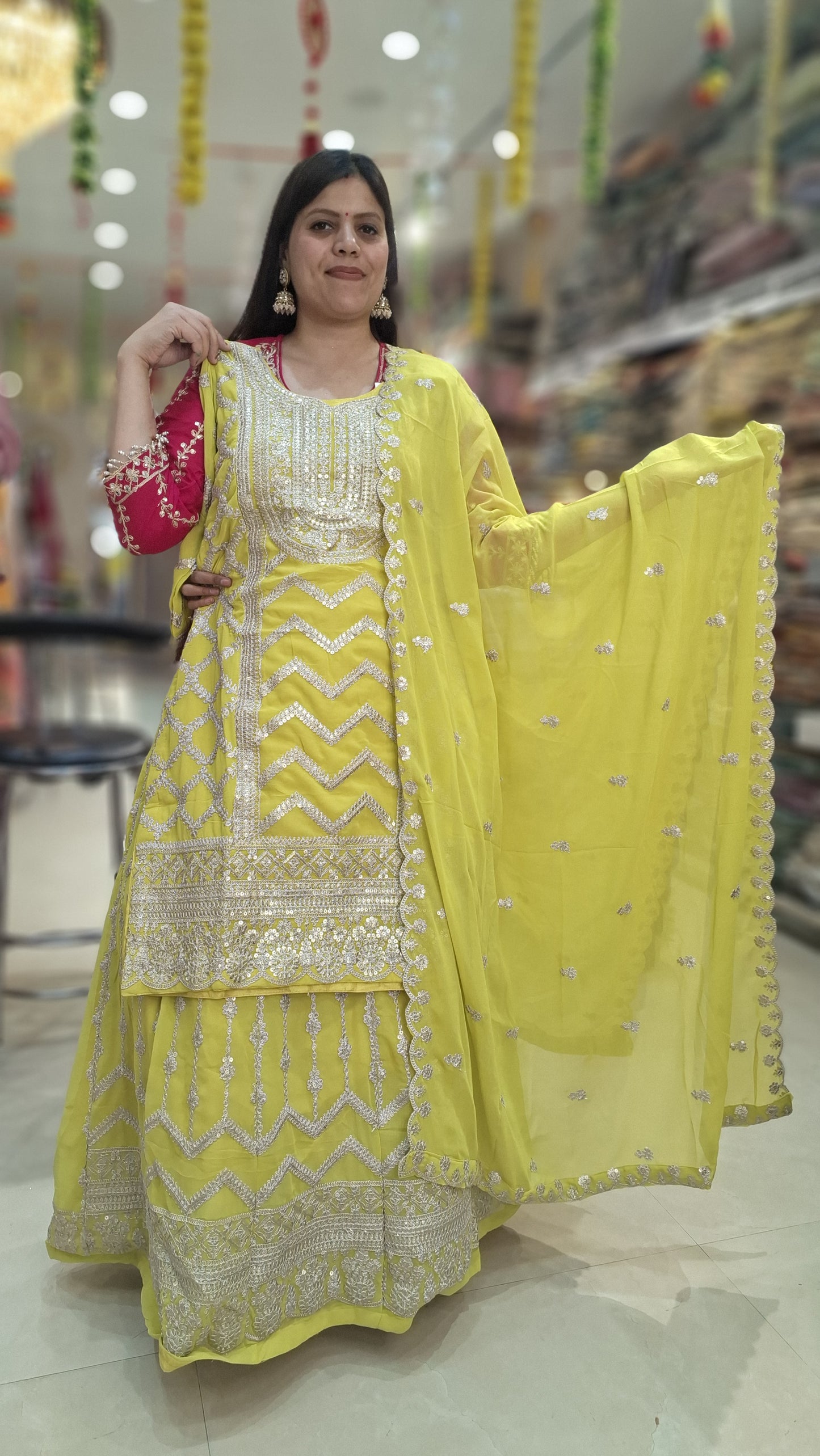 SILVER Tilla Embroidered GEORGET SUIT WITH LEHNGA – Perfect for Grand Celebrations