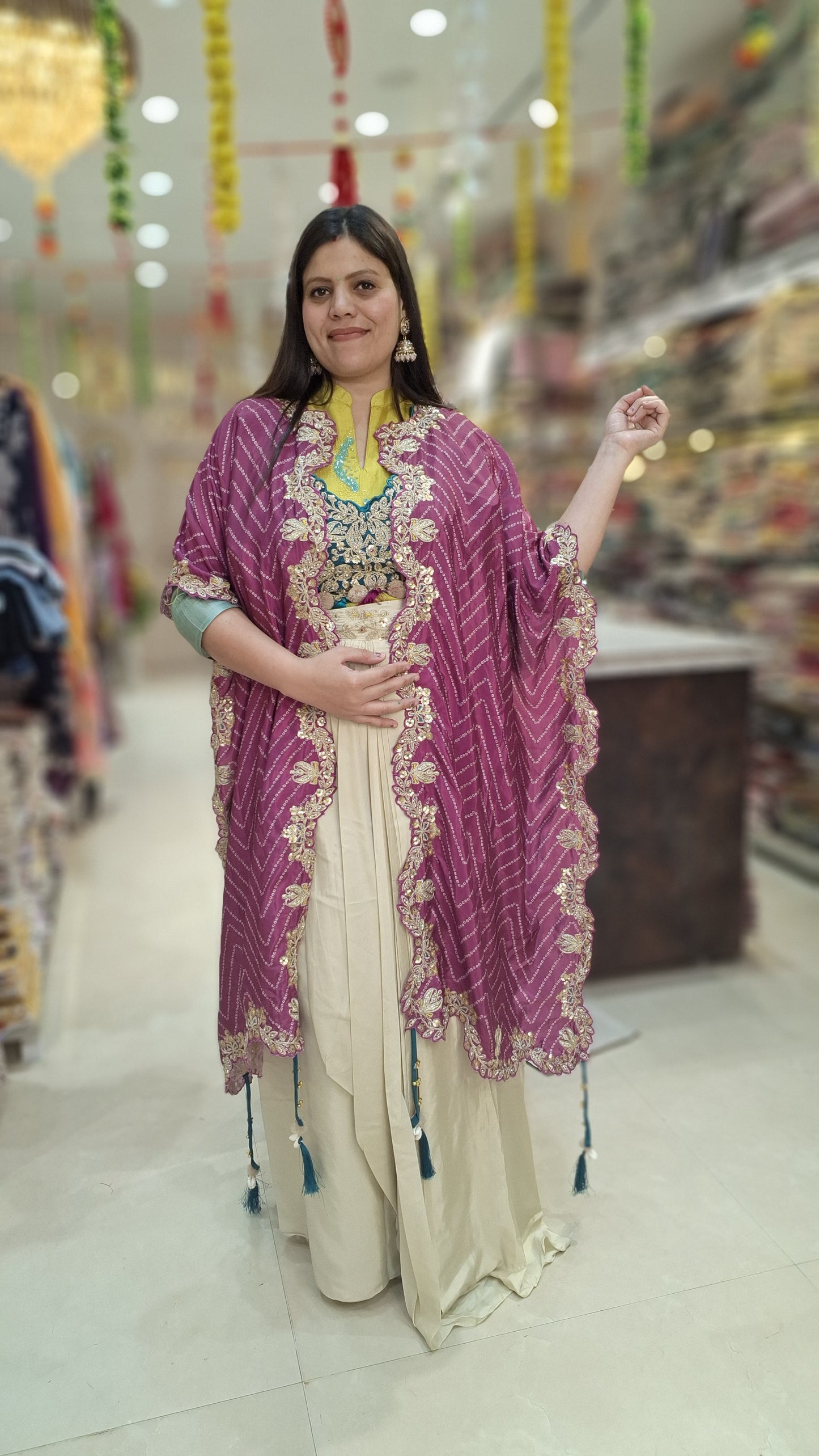 Designer Shrug Choli with Dhoti Style Partywear Dress