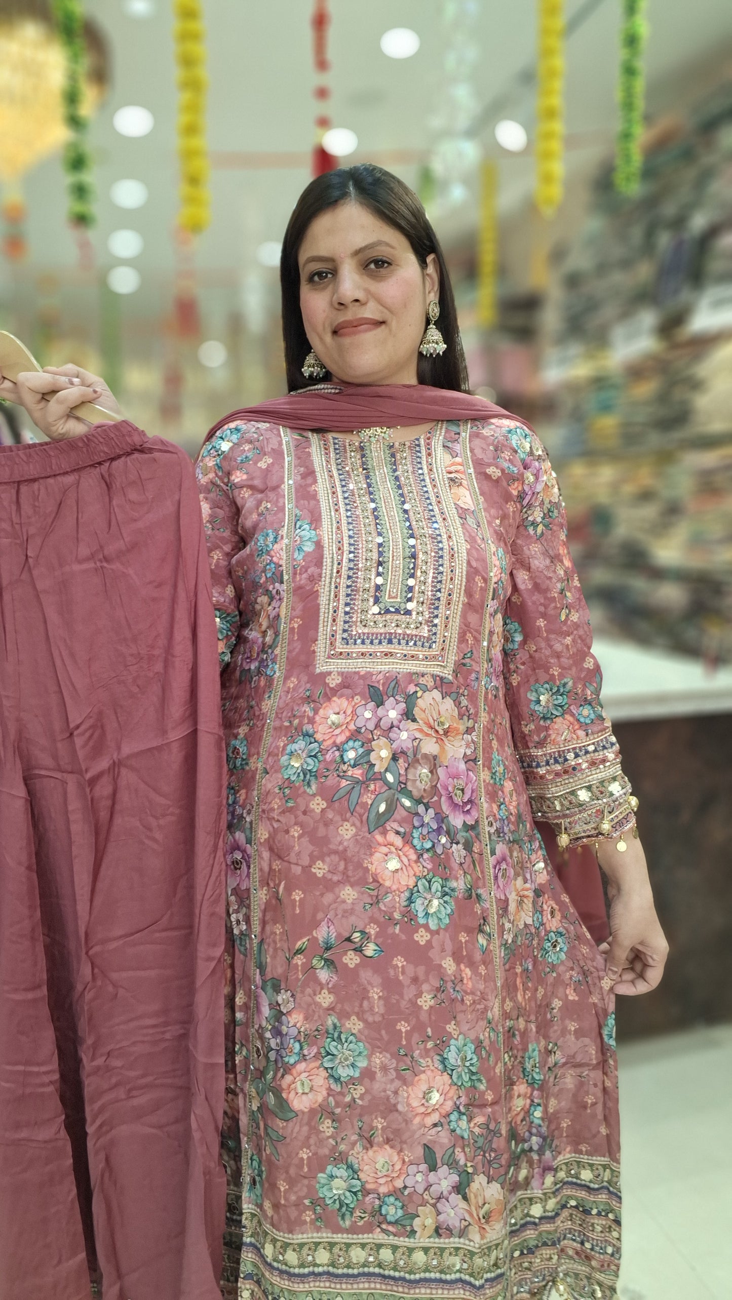 PURE CREPE CHEERY PINK PARTY WEAR HEAVY JAFFA SUIT