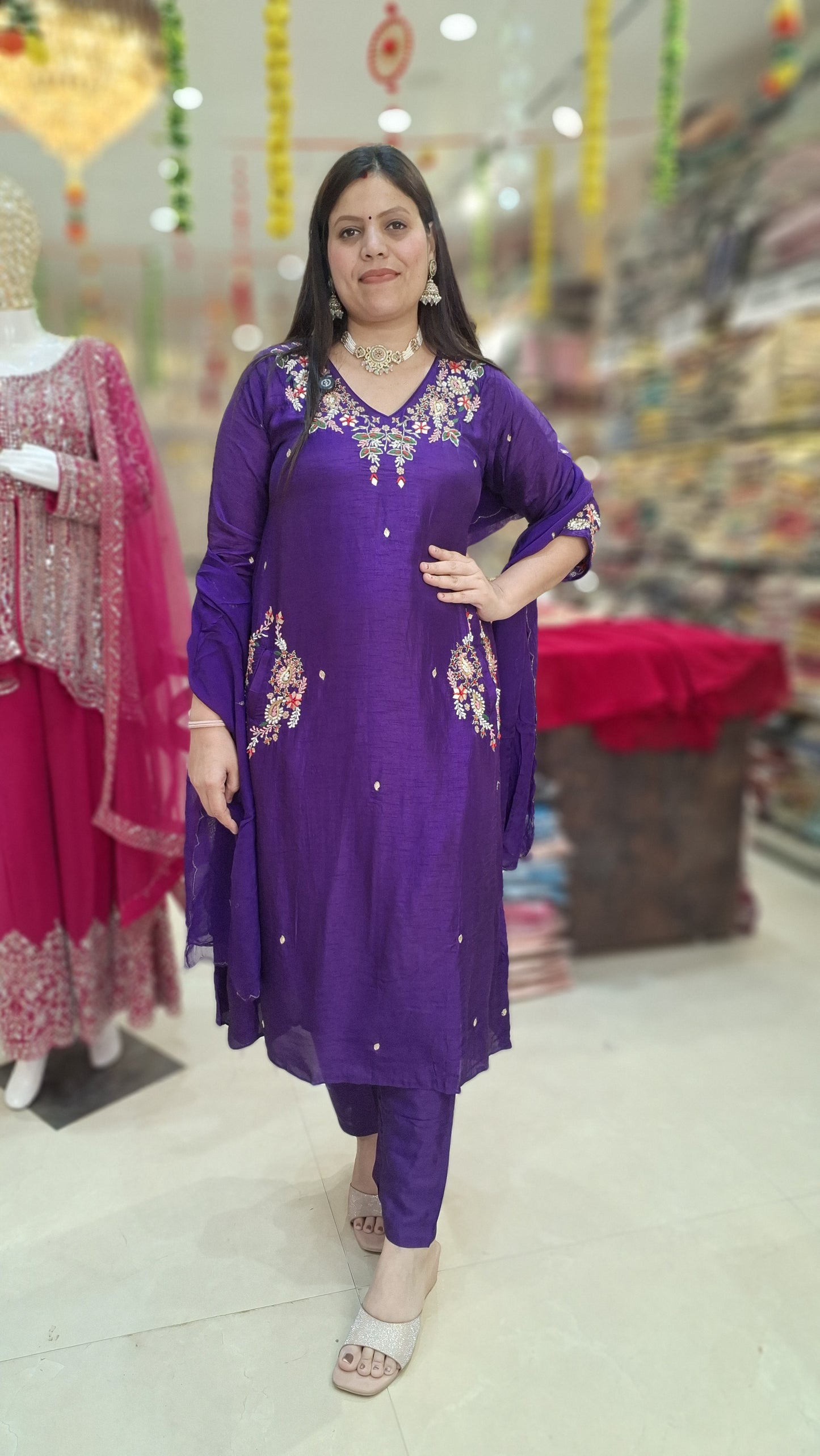 PREMIUM SILK PARTY WEAR A LINE SUIT