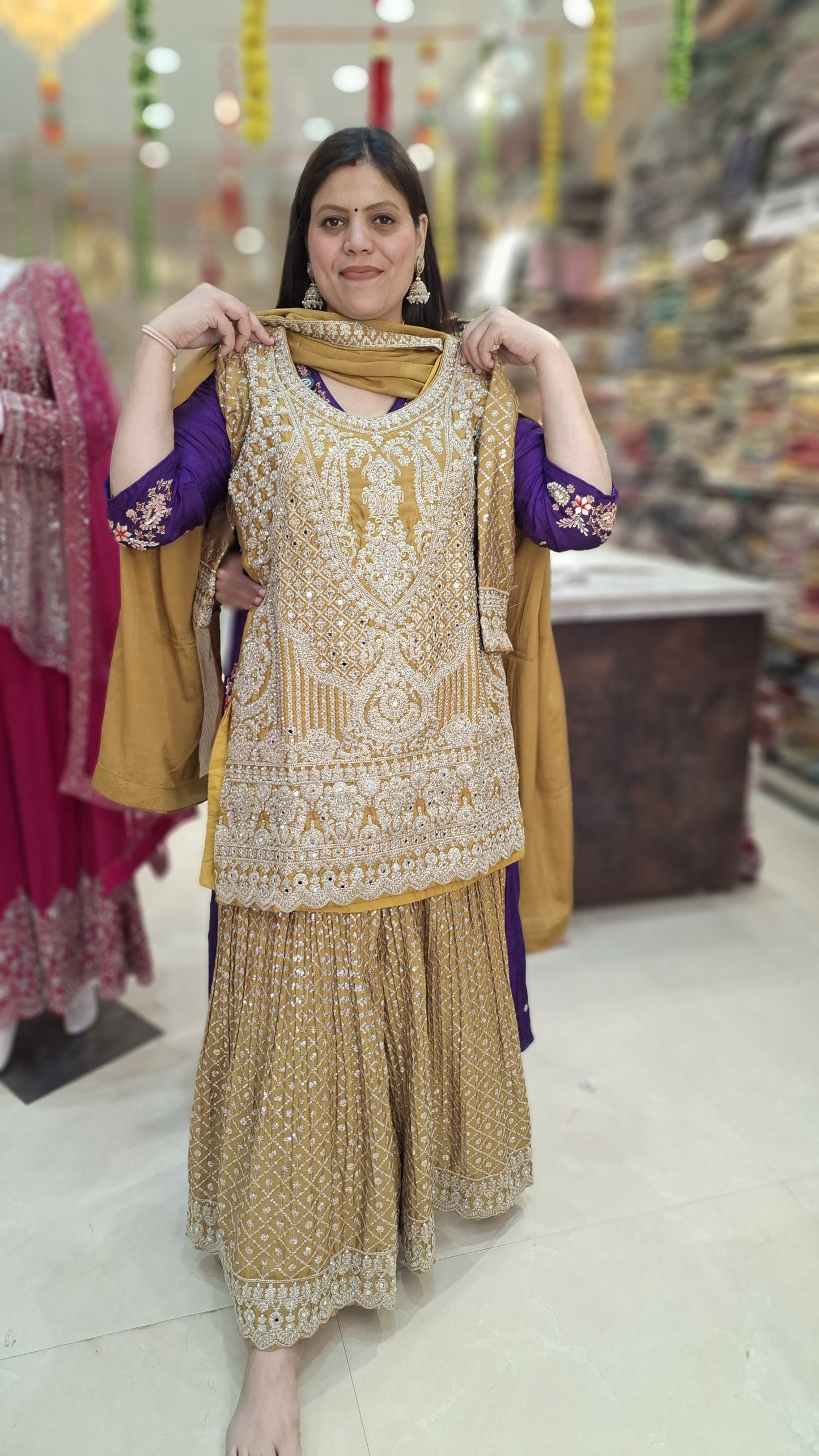 PURE CHINON SILVER TILLA WORK SHRARA SUIT
