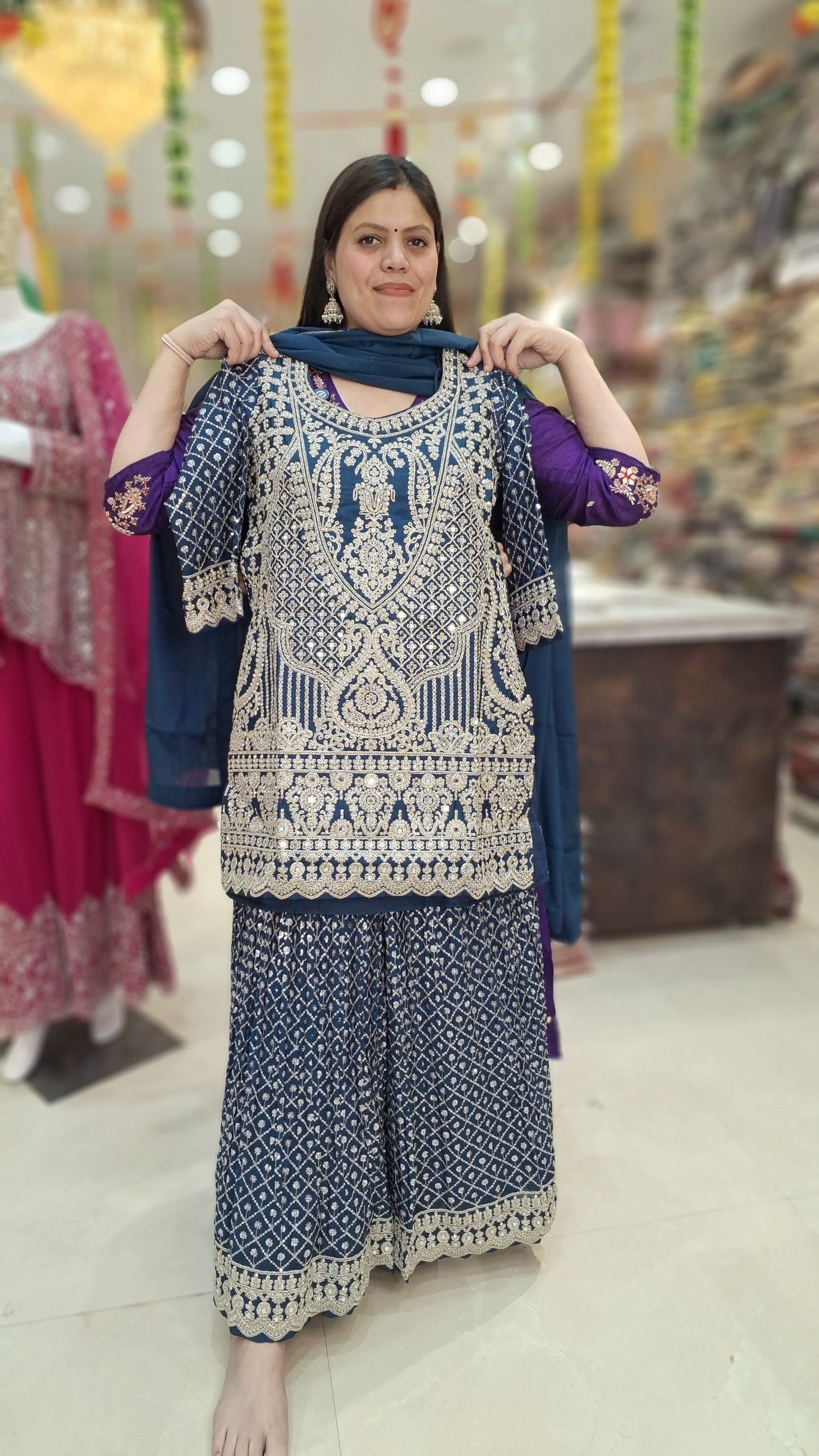 PURE CHINON SILVER TILLA WORK SHRARA SUIT