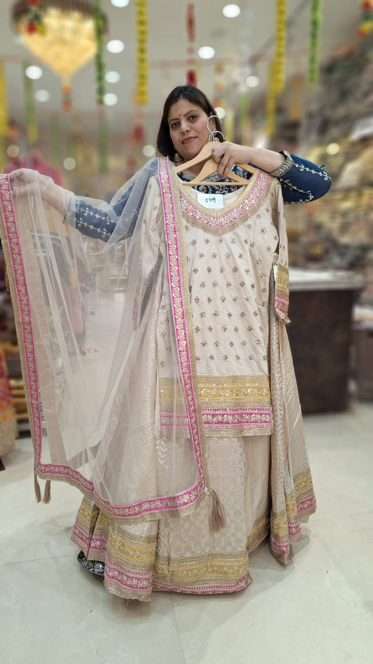 IVORY PREMIUM CHINON NECK DESIGN KURTI WITH LEHNGA