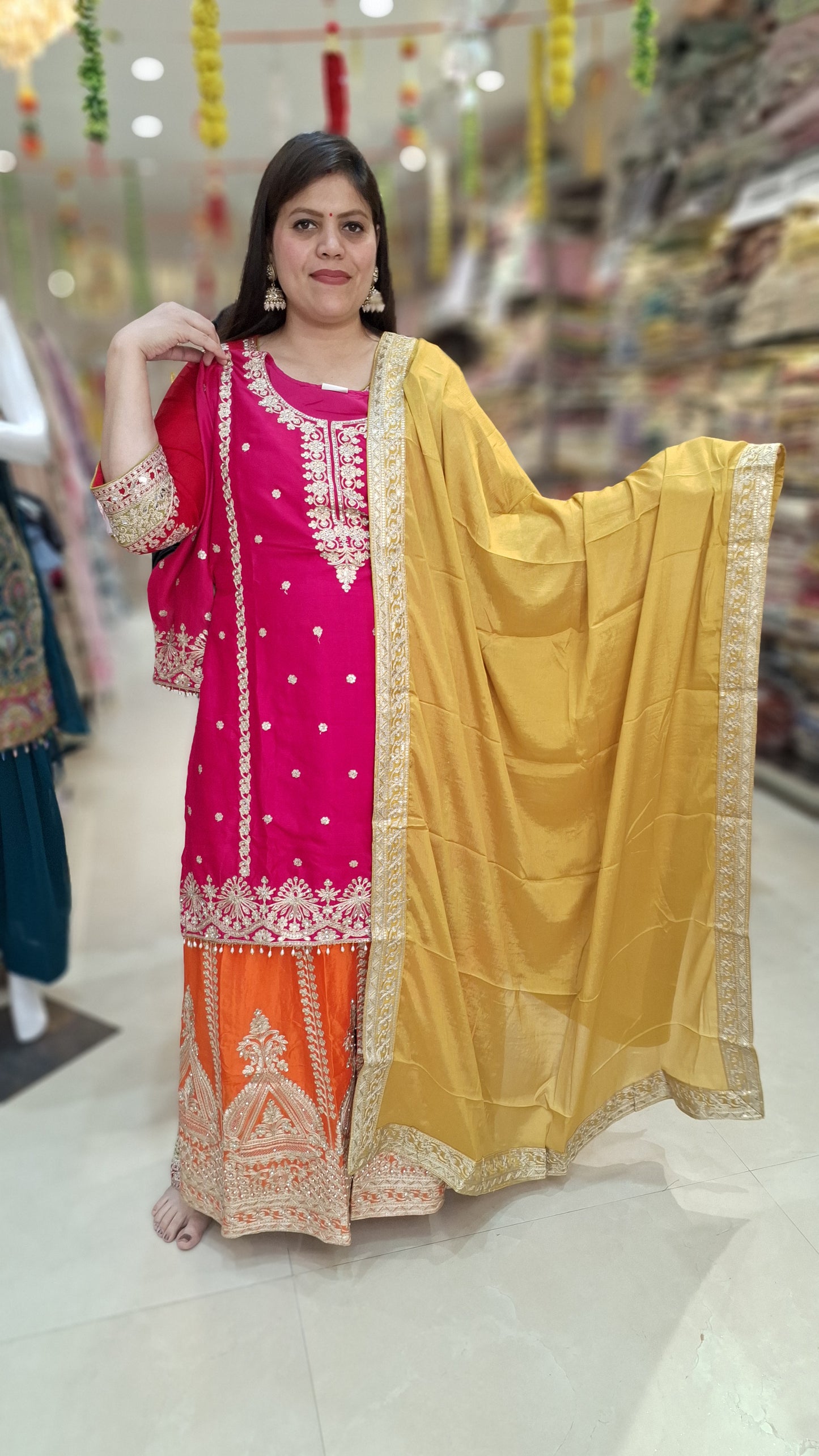PARTY WEAR PURE CHINON HEAVY EMBROIDED 3D SUIT WITH JAFFA