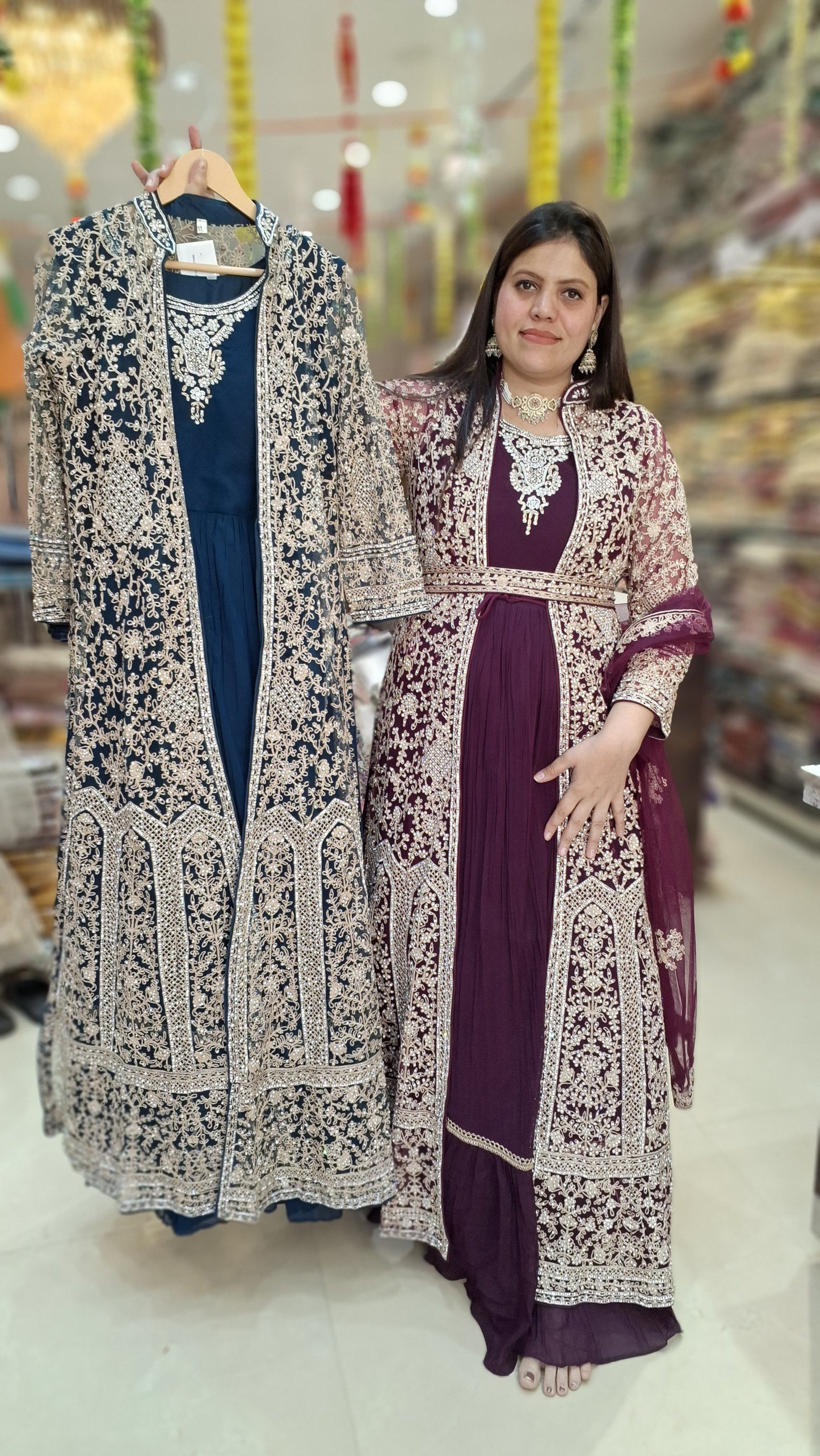 BEAUTIFUL FULL ORIGNAL MIRROR WORK CAPE WITH GEORGET GOWN FOR WEDDING WEAR