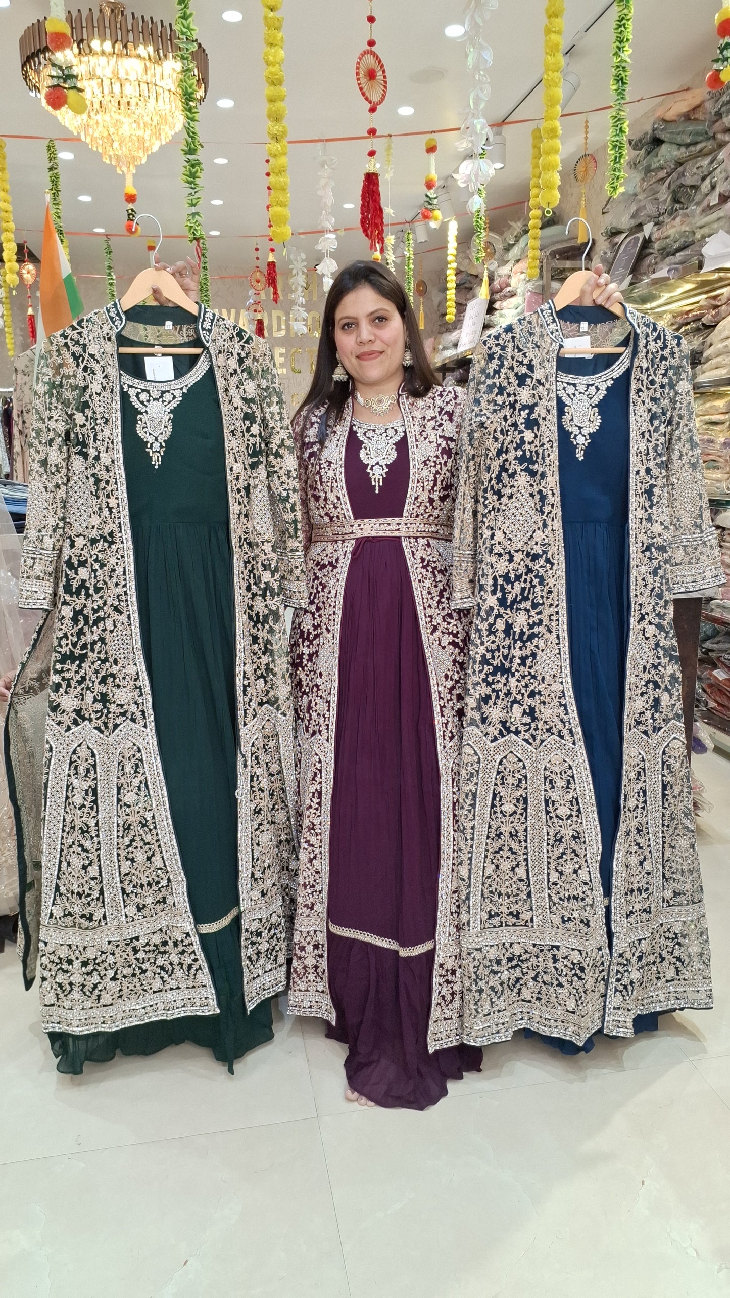 BEAUTIFUL FULL ORIGNAL MIRROR WORK CAPE WITH GEORGET GOWN FOR WEDDING WEAR