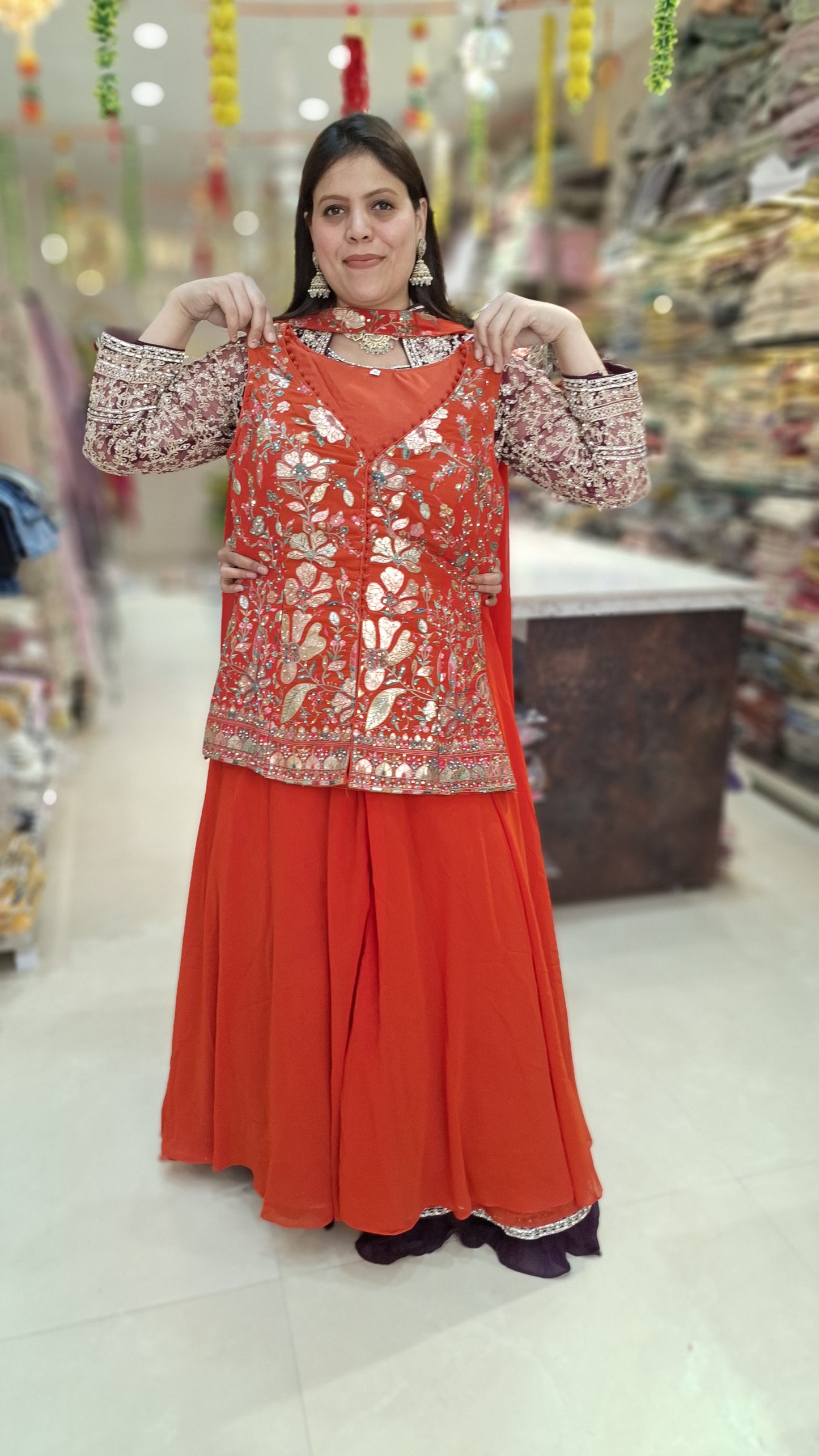 PARTY WEAR PURE GEORGET SHORT TOP WITH HEAVY JAFFA
