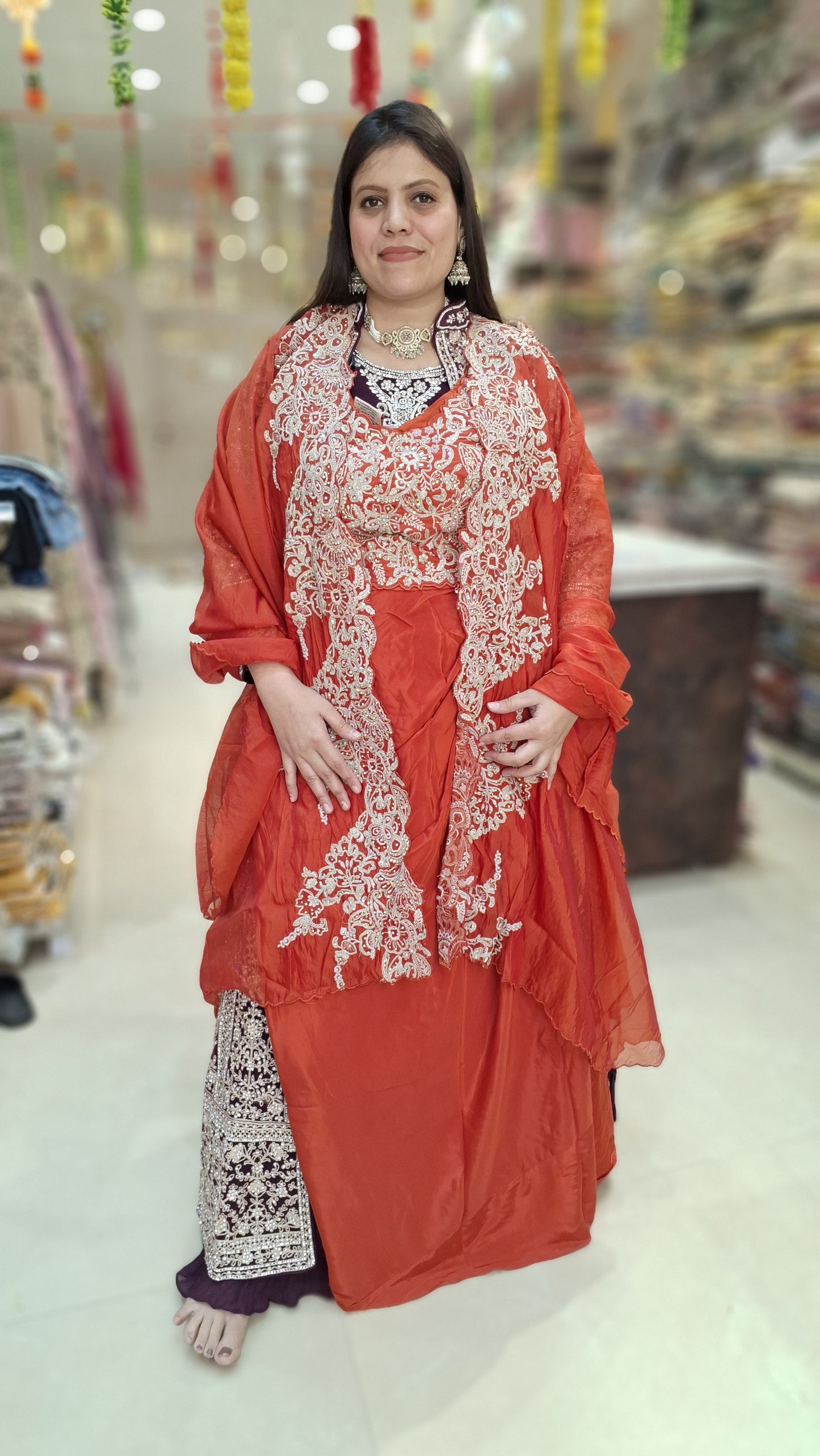 WEDING WERA SHORT TOP WITH SHRUG WITH ORIGNAL MIRROR WORK DHOTI SKIRT