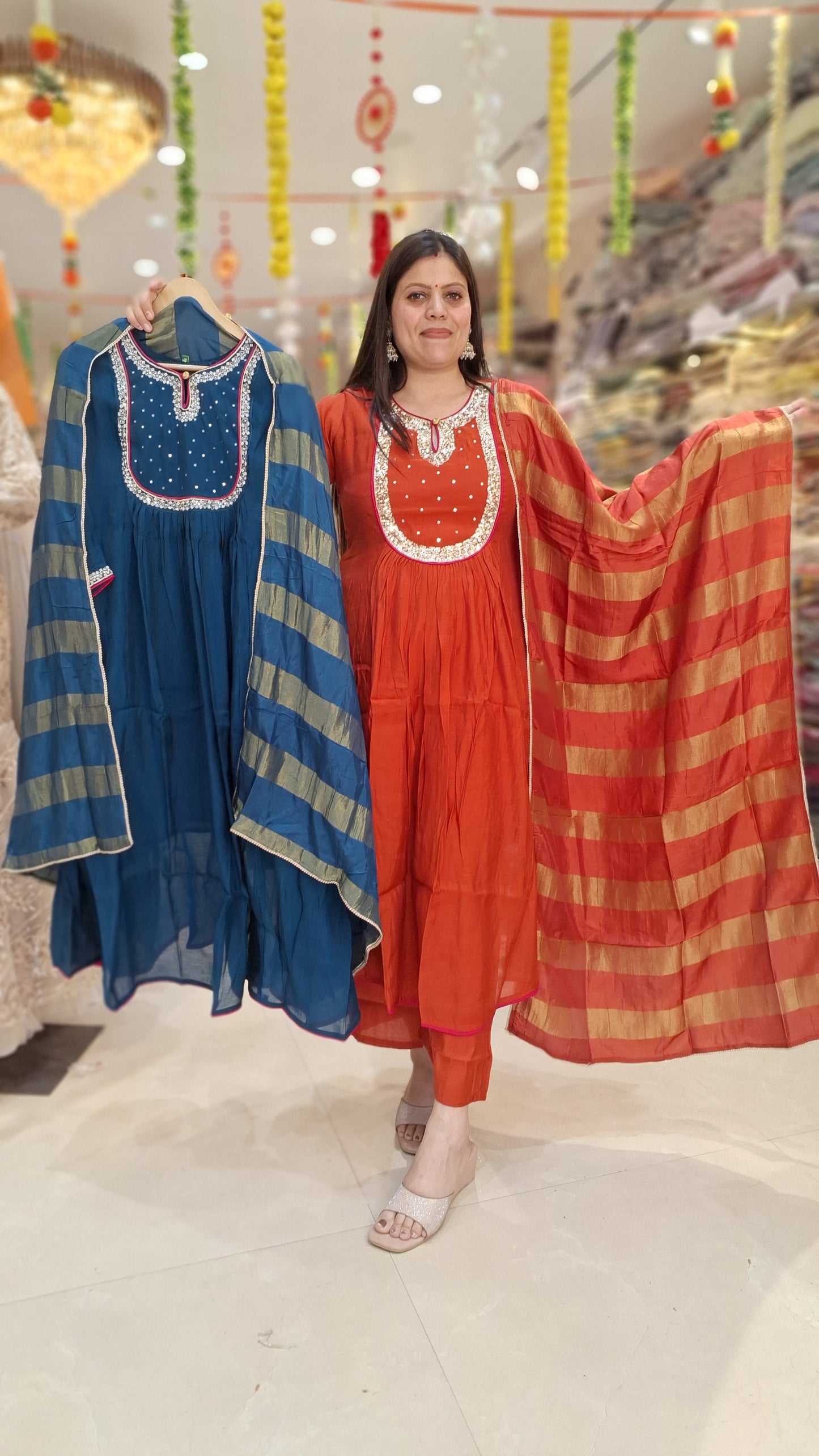 NECK WORK FLAIR ANRKALI WITK SILK