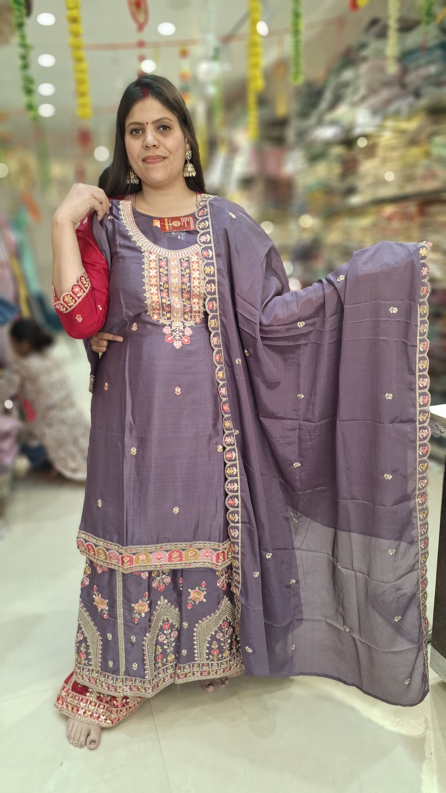 PURE CHINON NECK AND PLAZZO DESIGN WIT TILLA WORK WITH JAFFA