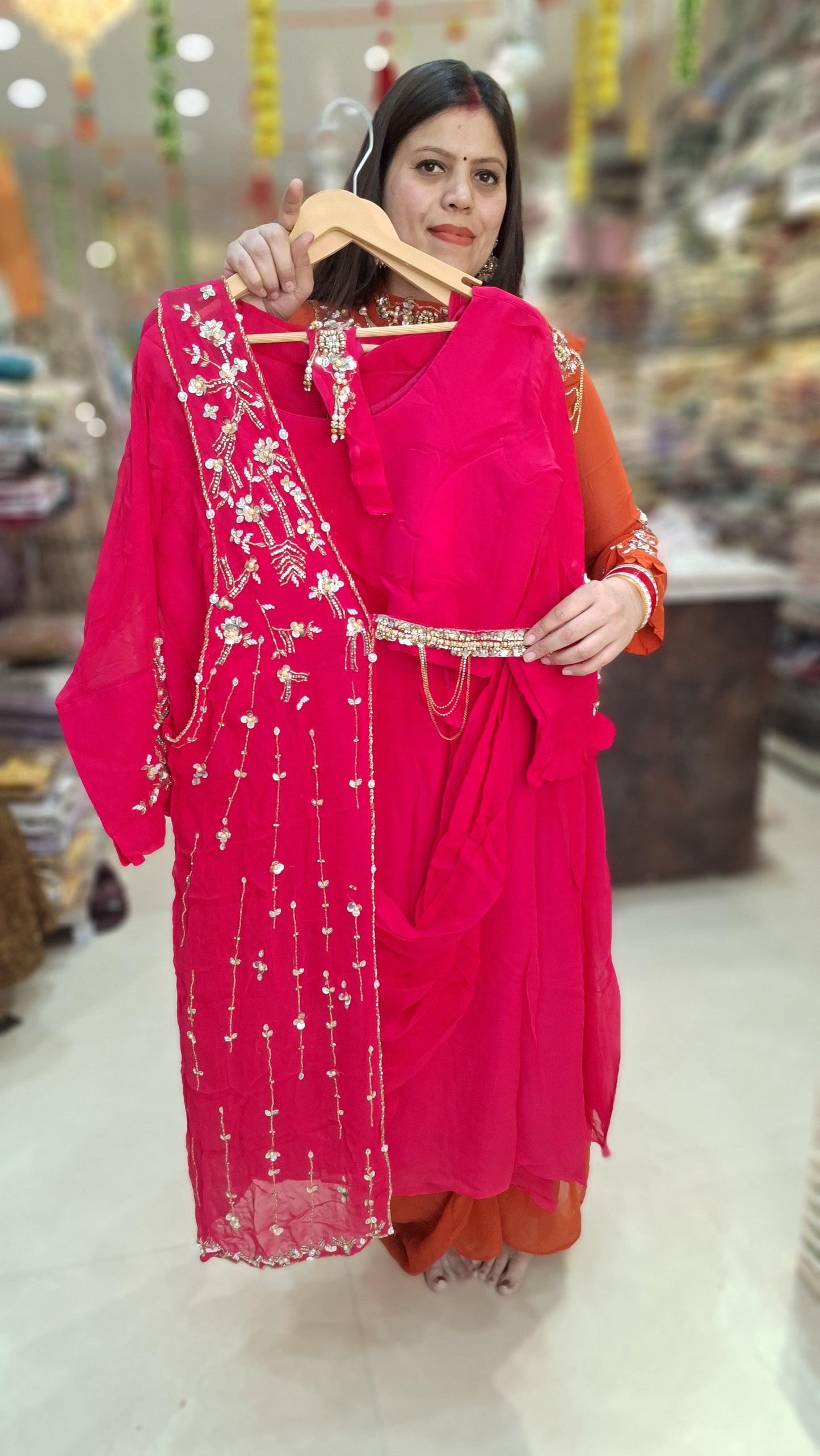 WEDING WEAR PURE GEORGET PEARL WORK LEHNGA SAREE
