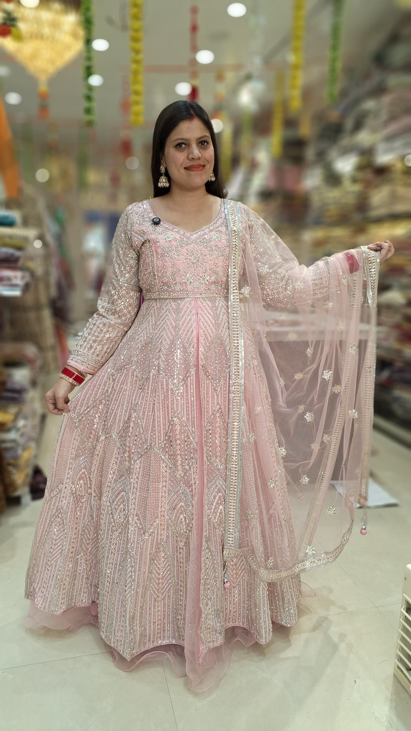 BABY PINK NETED FRONTCUT FULL FLAIR LEHNGA