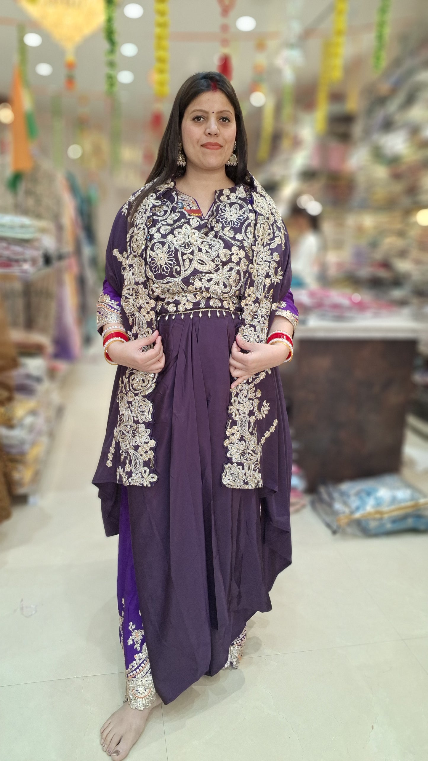 PARTY WEAR CHOLI WITH CAPE FULL TILLA AND ZARI WORK DHOTI SKIRT DRESS