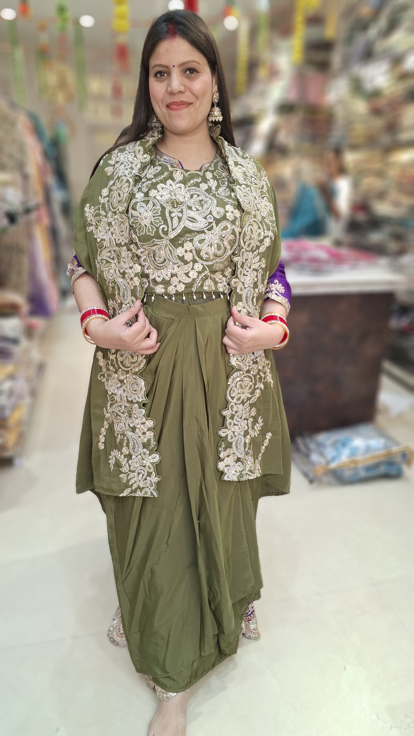 PARTY WEAR CHOLI WITH CAPE FULL TILLA AND ZARI WORK DHOTI SKIRT DRESS