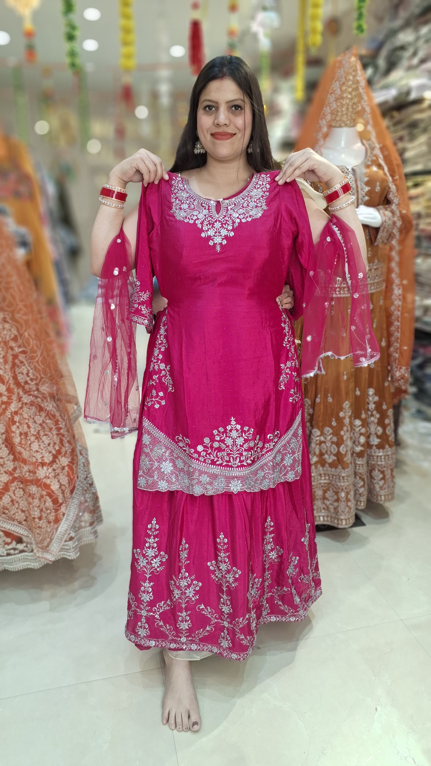 MAGENTA HAND WORK PARTY WEAR LEHENGA IN CHINON