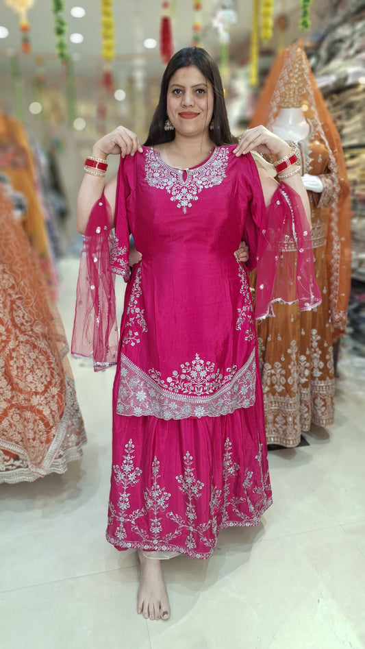 MAGENTA HAND WORK PARTY WEAR LEHENGA IN CHINON