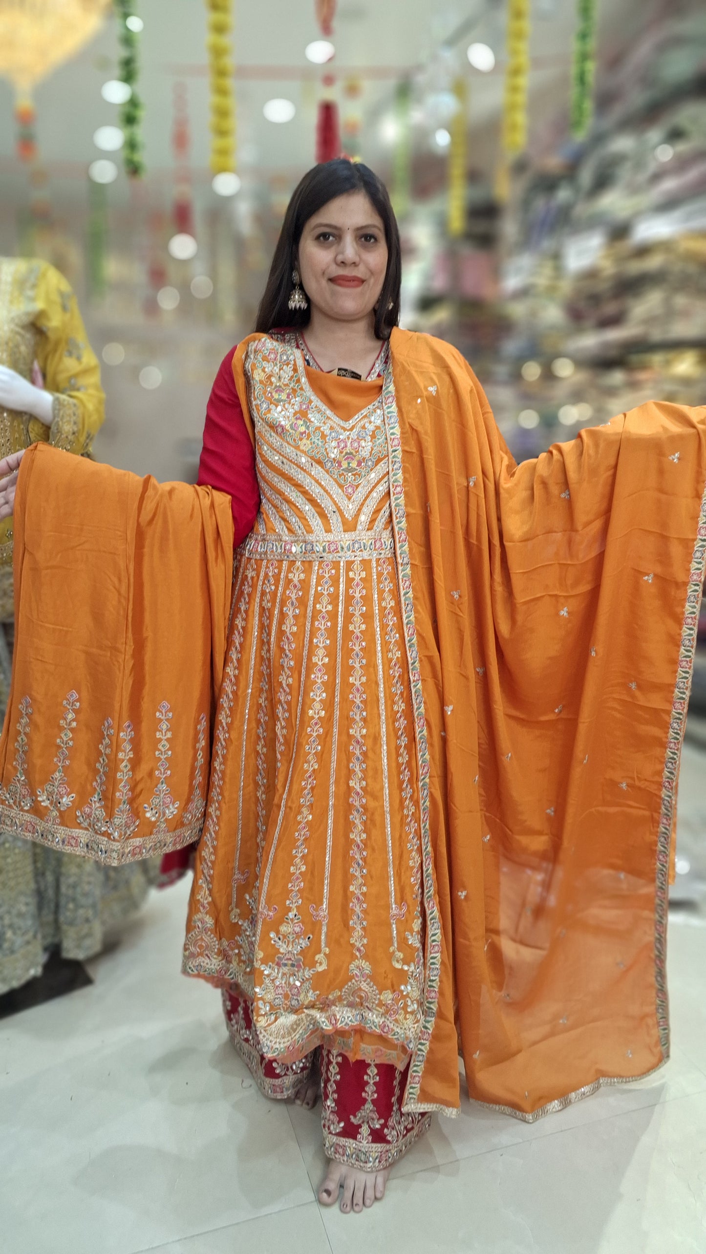 PURE CHINON FULL HANDWORK EMBROIDED ANARKALI WITH PLAZO
