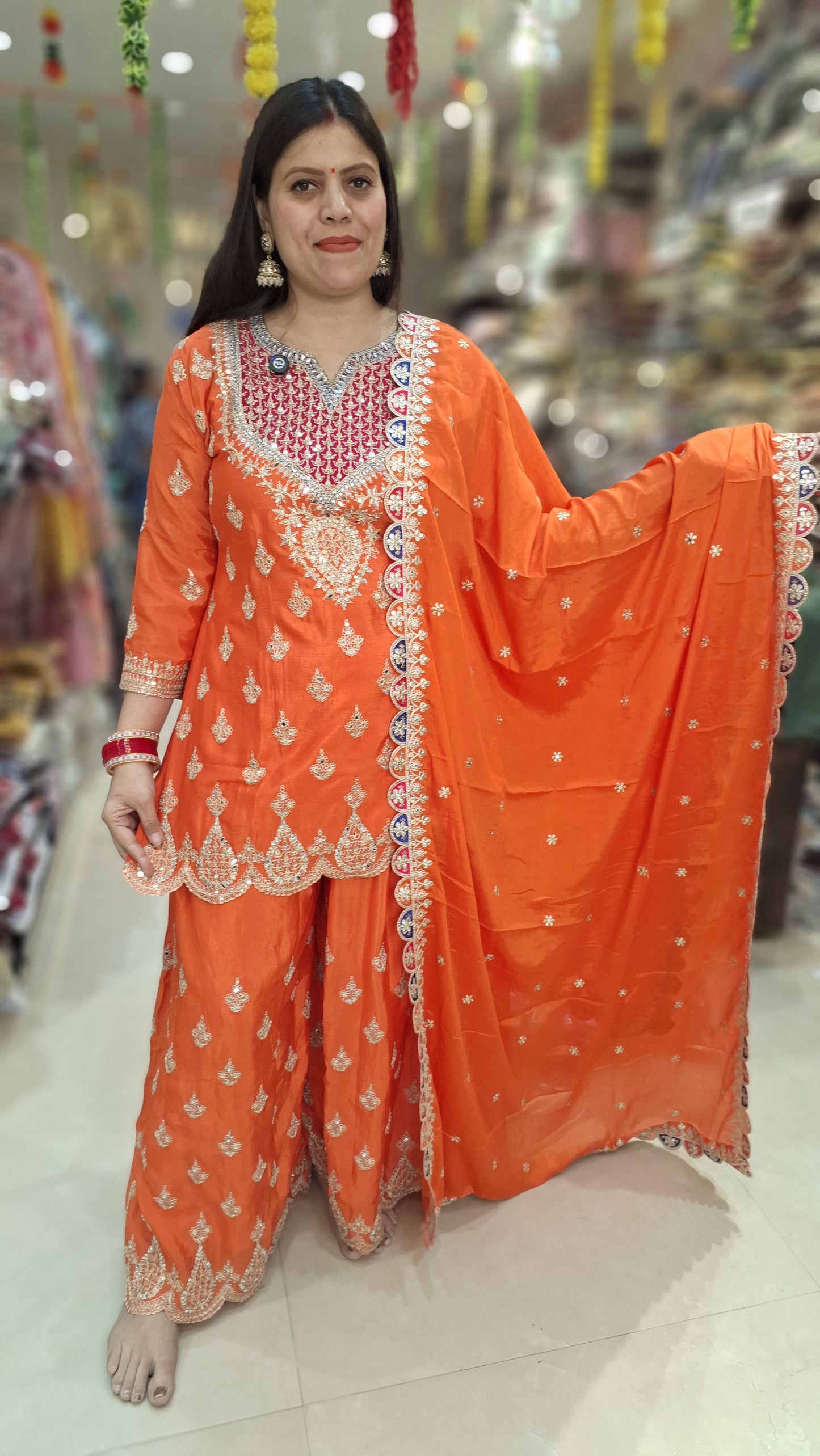 PURE CHINON ORIGNAL MIRROR WORK NECK AND BOTTOM DESIGN WITH JAFFA