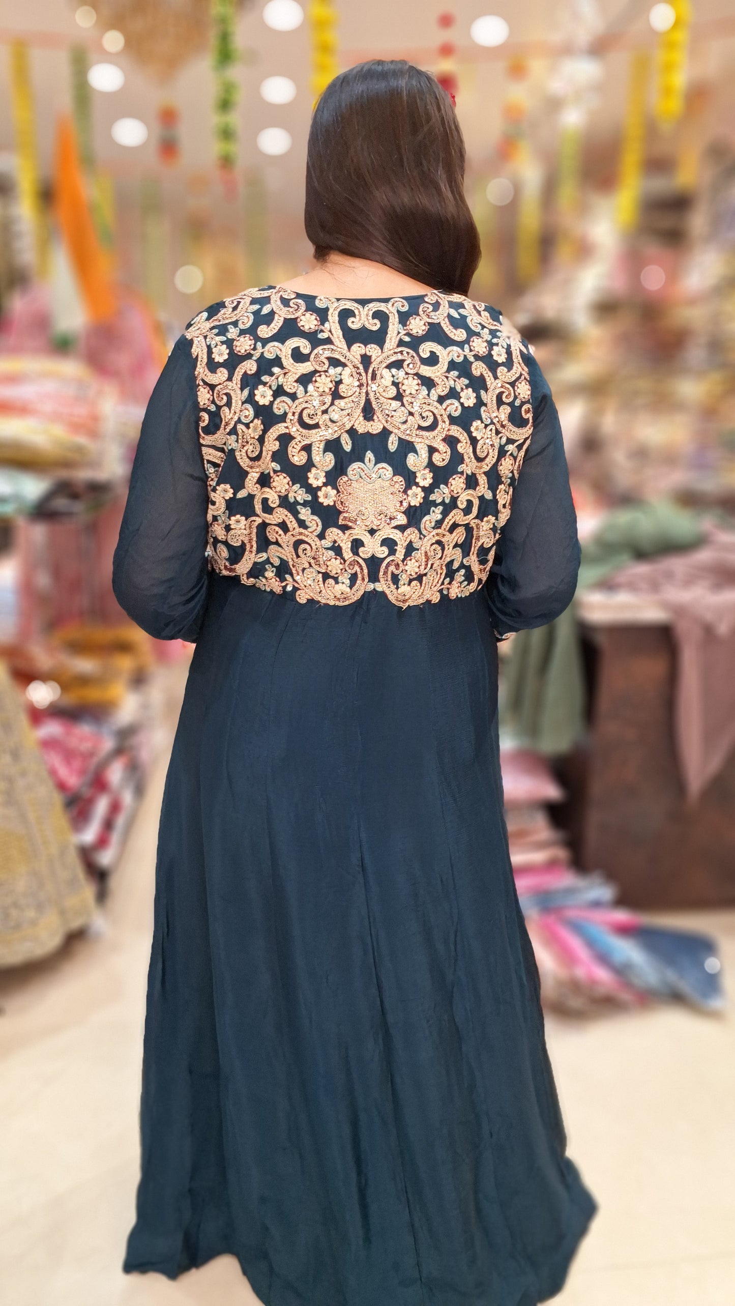 PEACOCK GREEN PREMIUM SILK SHORT CHOTI WITH LONK CAPE LEHNGA
