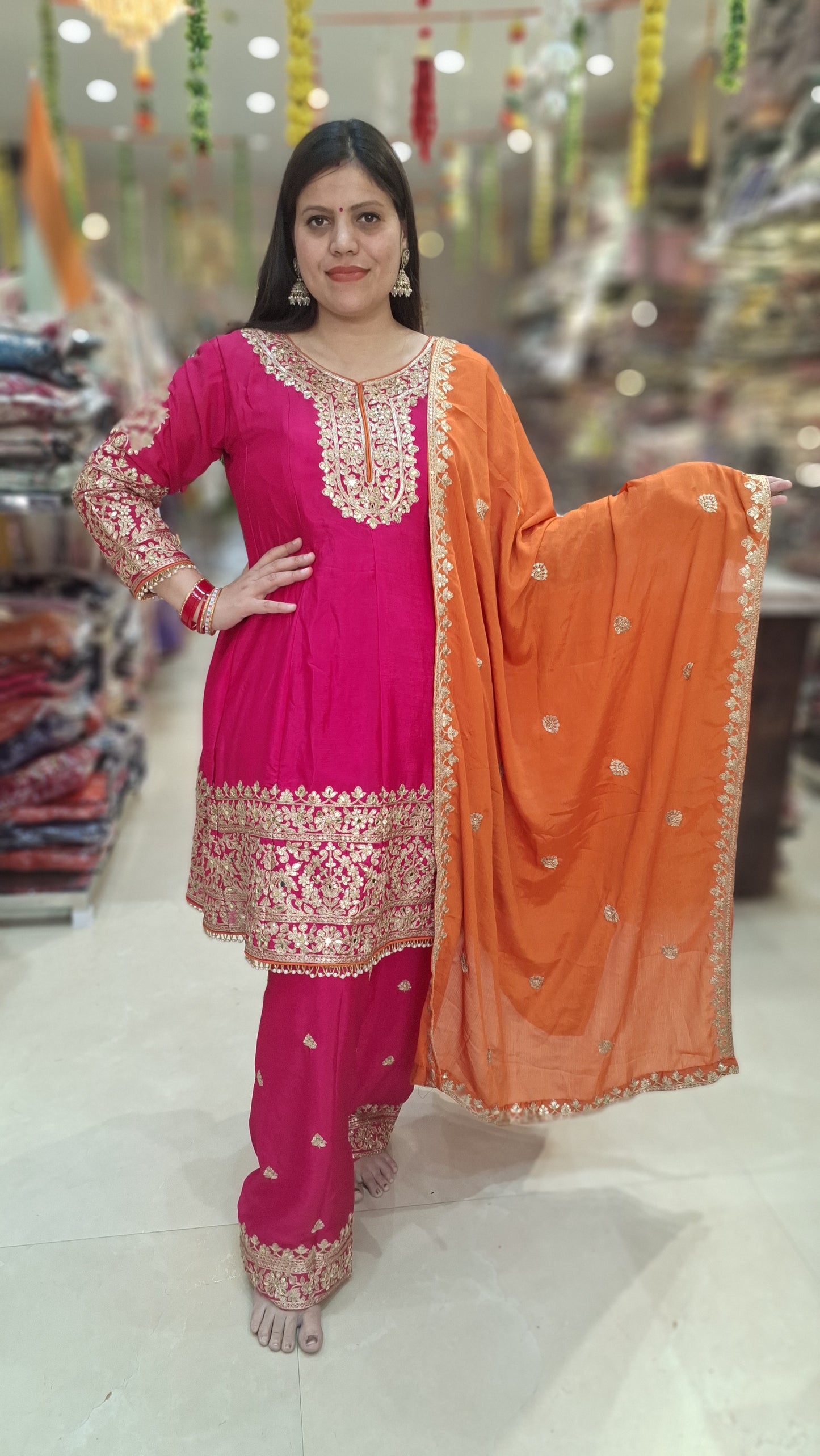 HOT PINK PAMPLUM WITH ORANGE DUPPTA 3 PC SUIT