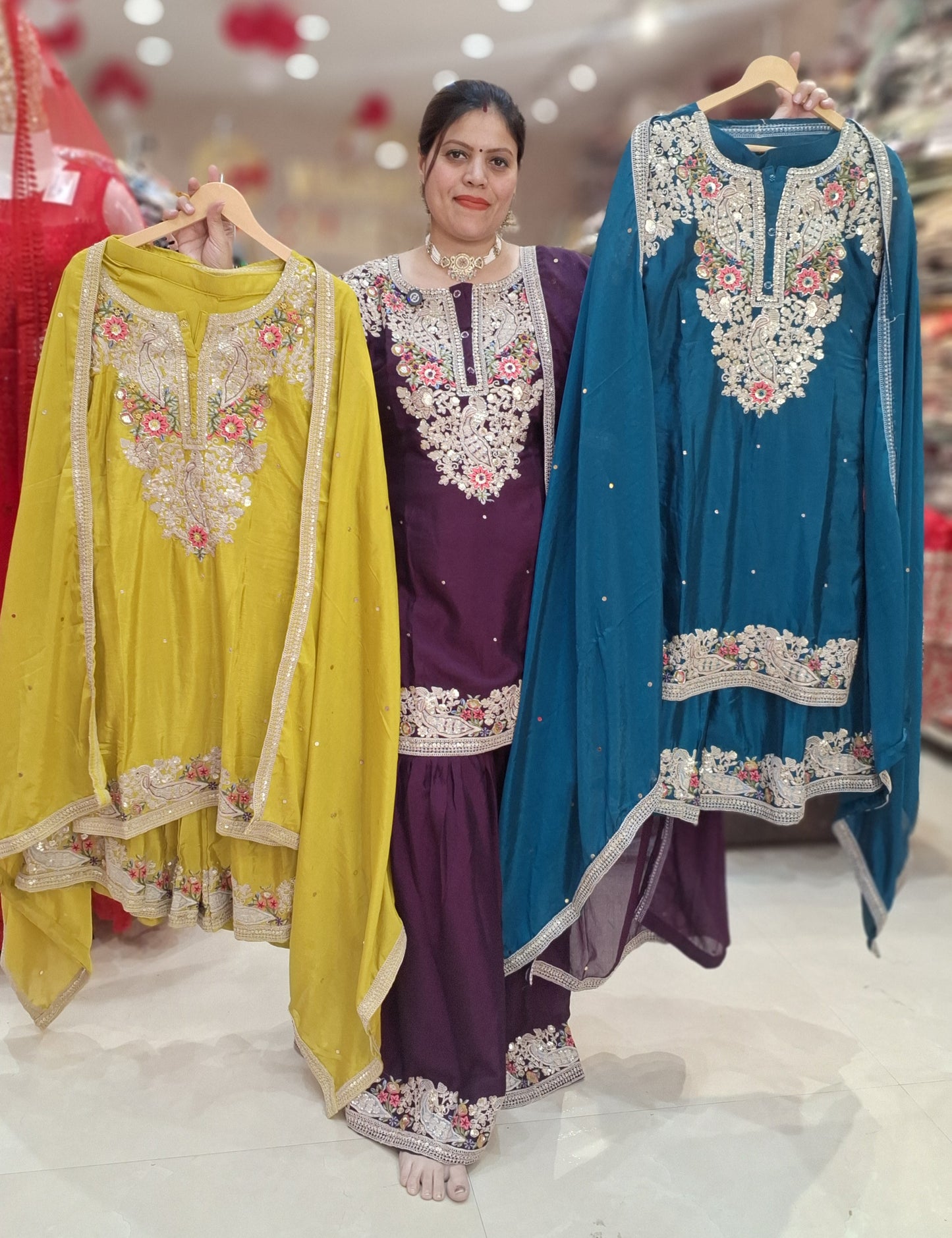 PURE CHINON FULL HAND WORK 3 PC SHRARA SUIT