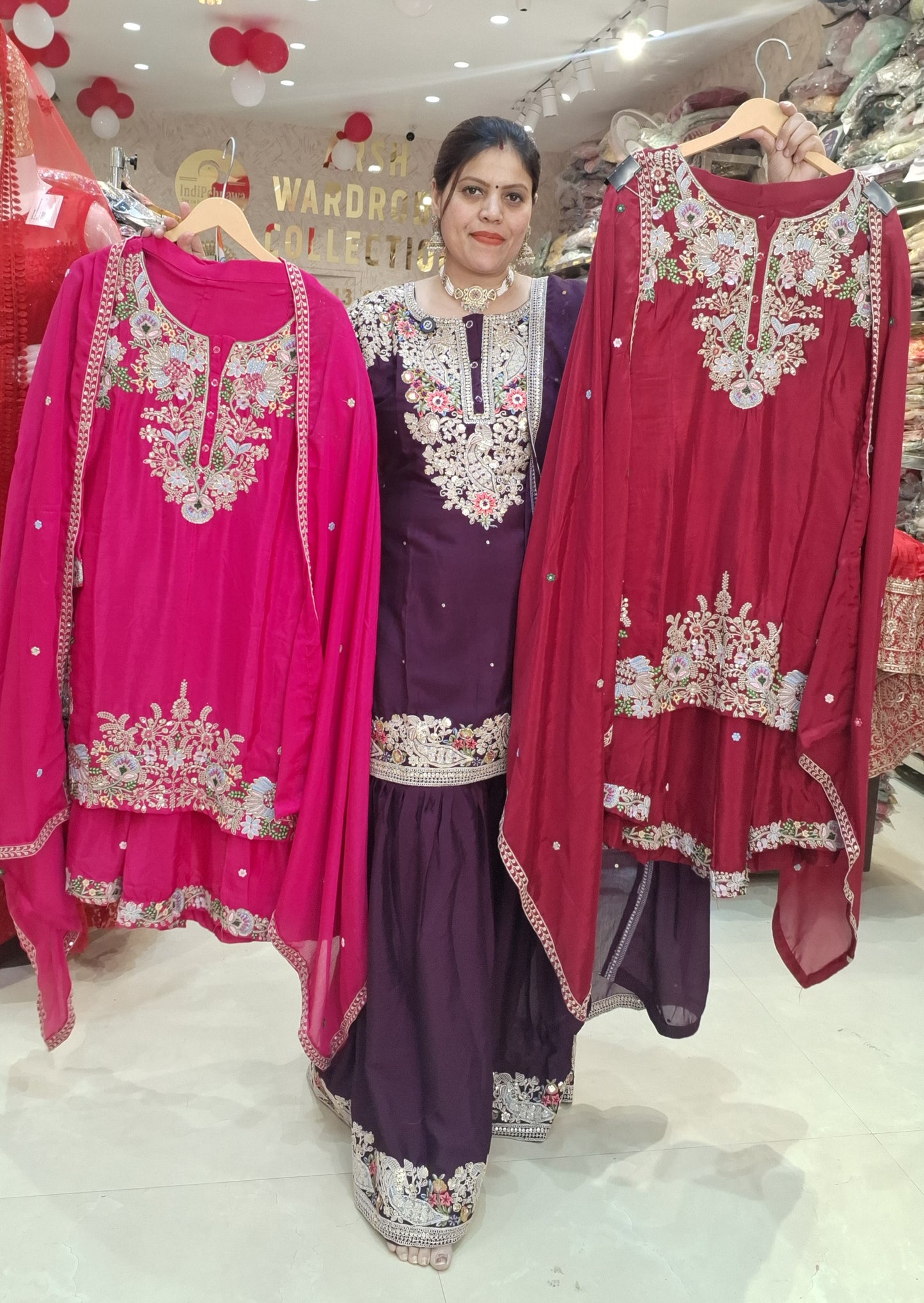 PURE CHINON FULL HAND WORK 3 PC SHRARA SUIT